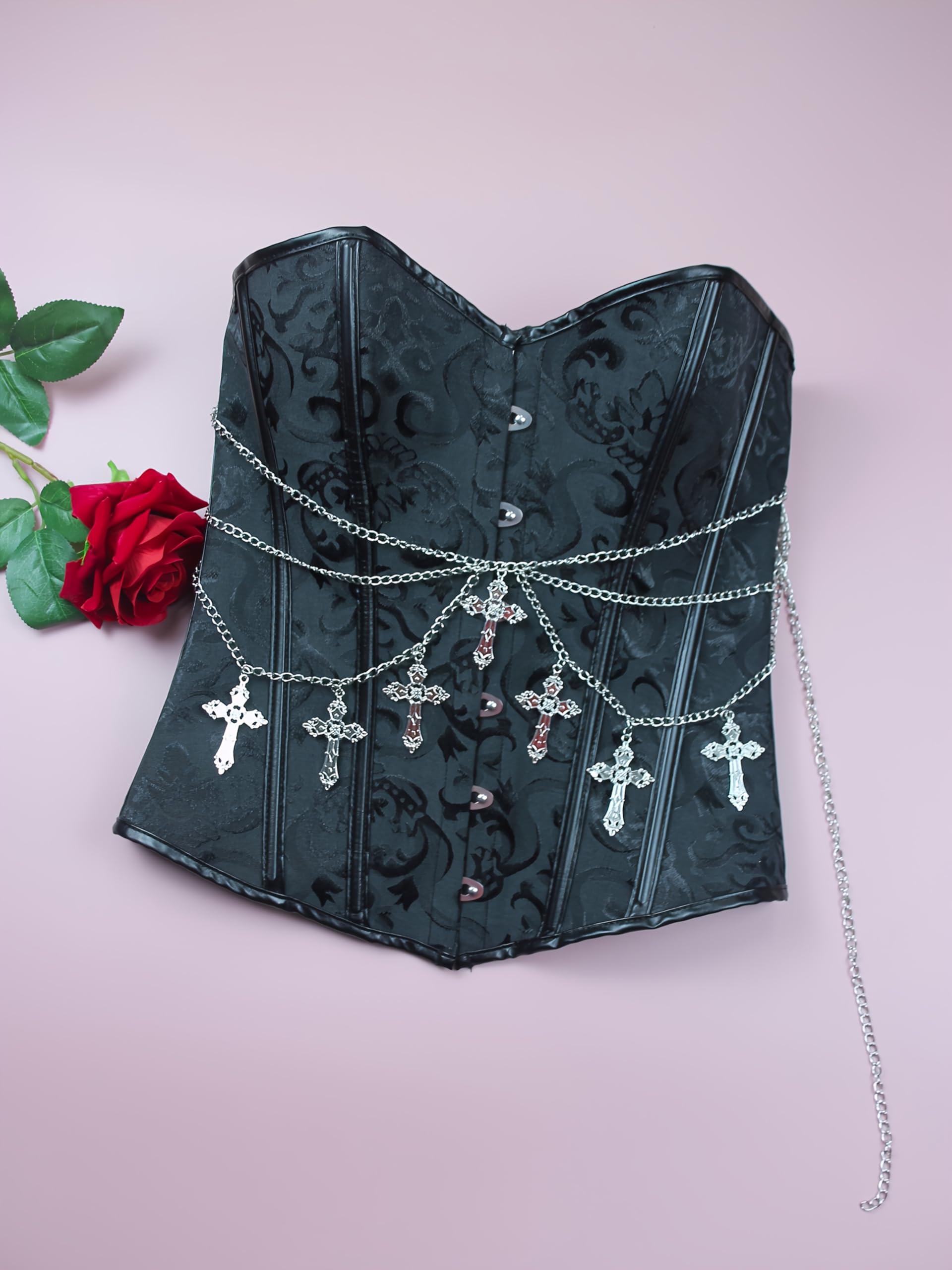 cloudy.lee Corsetto gotico da donna, in broccato, con lacci in vita, per outfit vittoriano steampunk