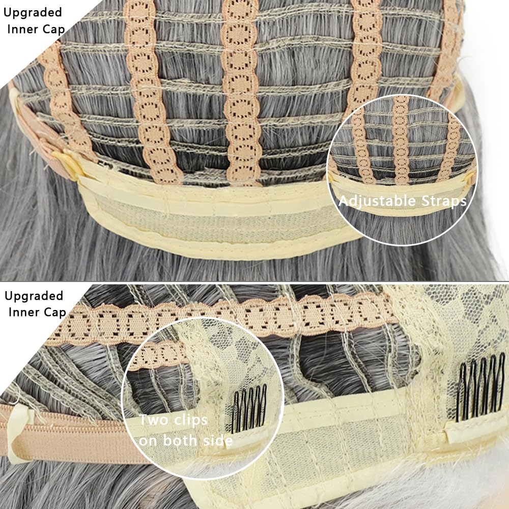 Pelucas largas en capas grises para mujer, pelucas onduladas plateadas, pelucas de cabello sintético natural para uso diario en fiestas 9