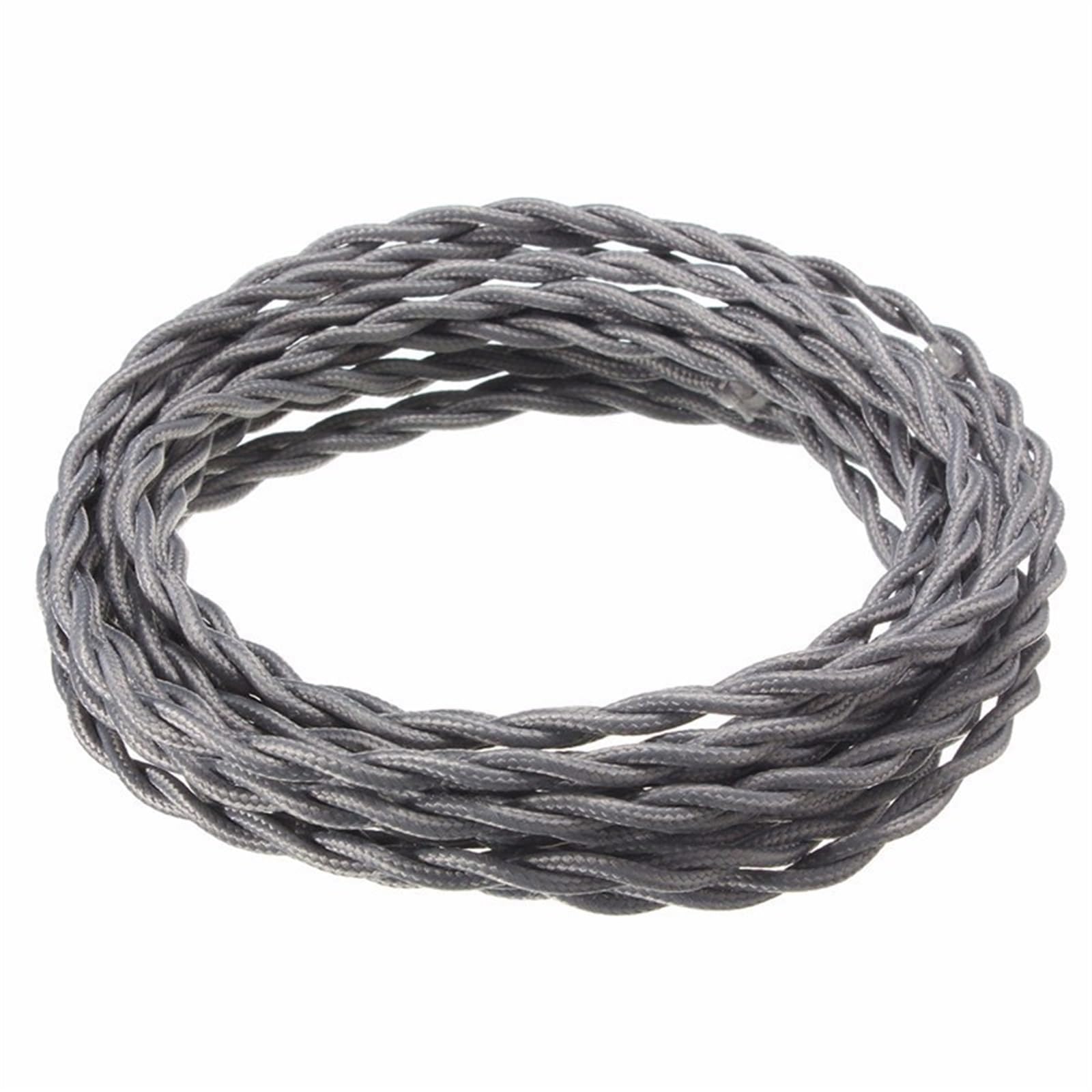 filo elettrico, Cavo elettrico tessile intrecciato a 2 conduttori da 0,75 mm²(Grey,15m)