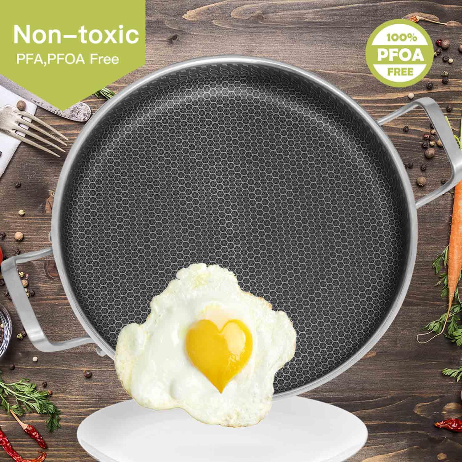 AUDANNE Padella con coperchio, 25,4 cm, in acciaio inox, a nido d'ape, con manico, per cottura a induzione, colore: nero 25,4 cm