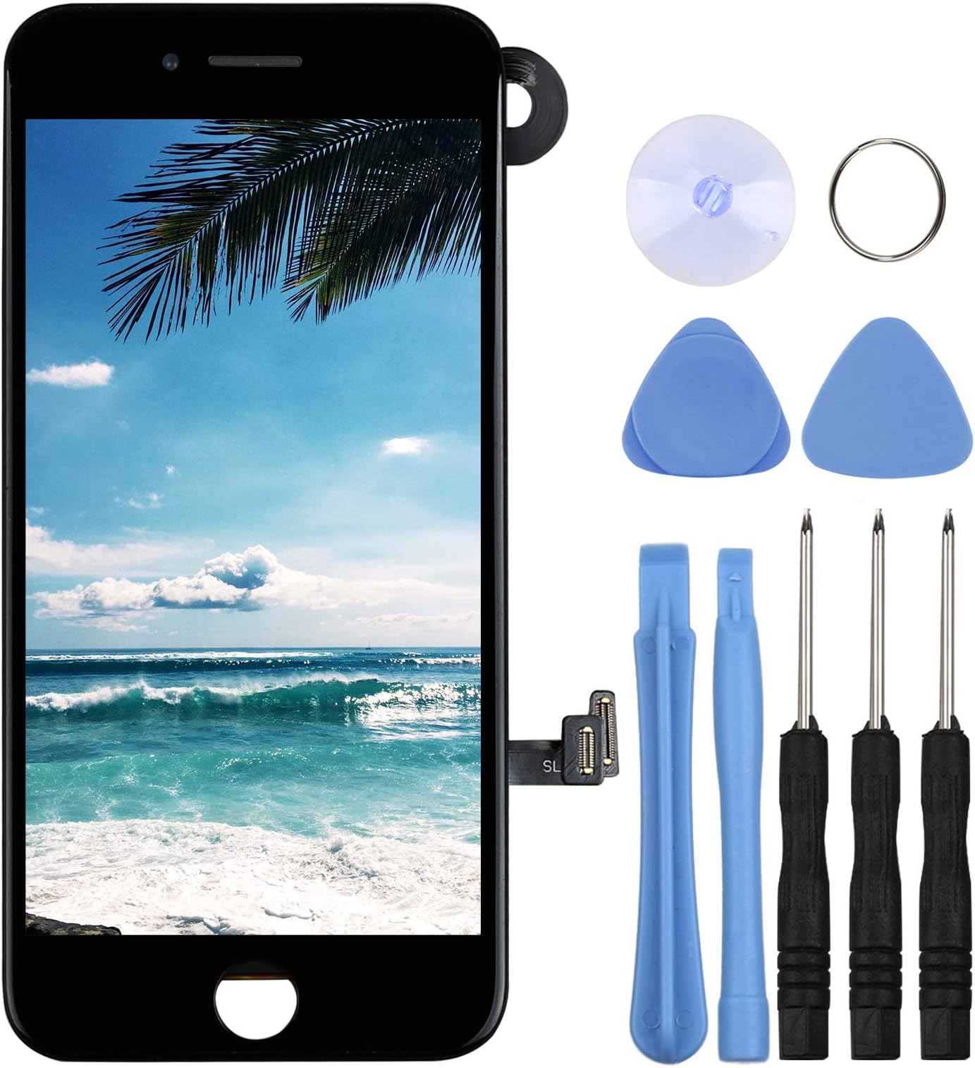 Ayake Black Screen Replacement for iPhone 7 4.7" - Full LCD Digitizer Display Assembly with Front Facing Camera, Earpiece Speaker Pre Assembled and Repair Tool Kits