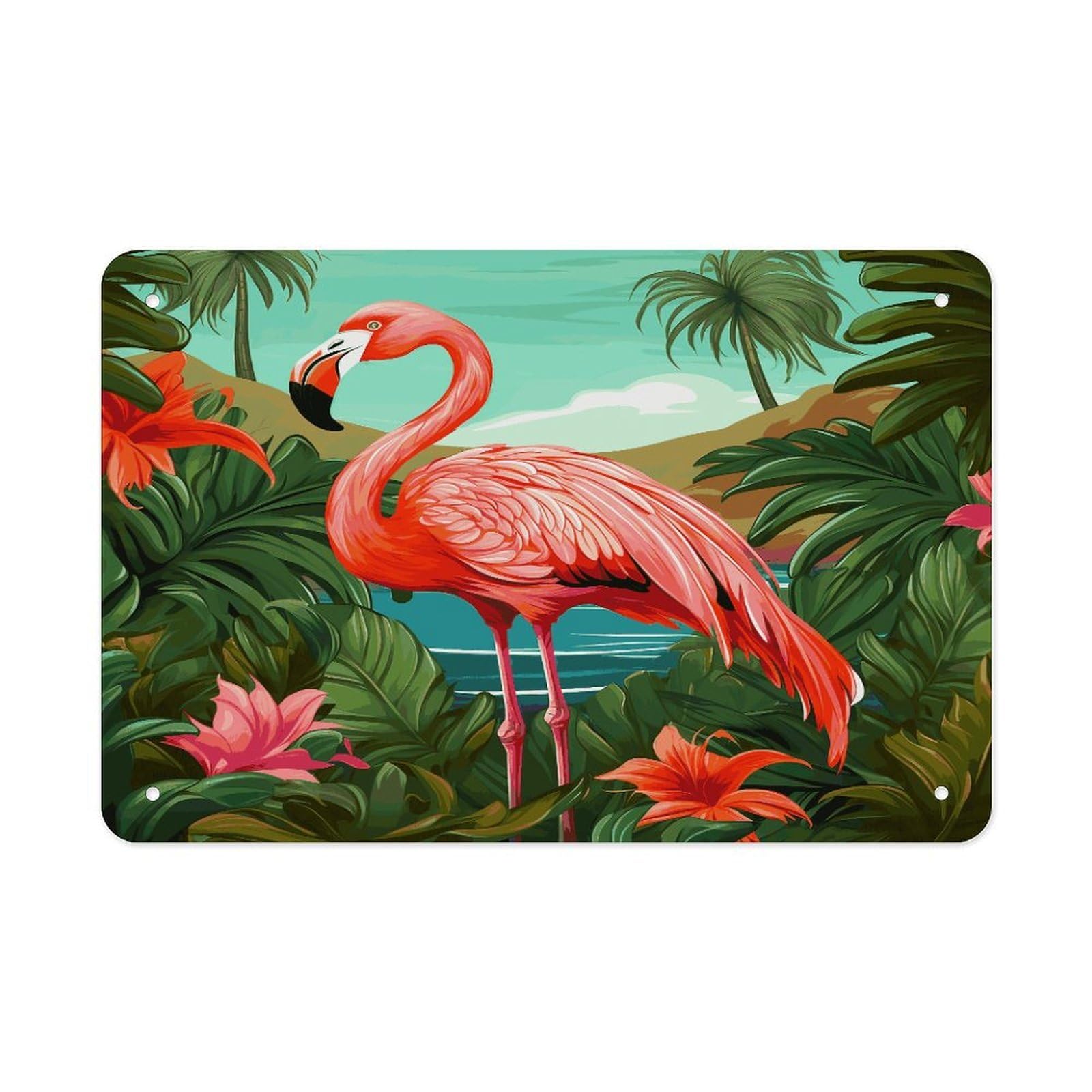 LDGSUPH Tropical Flamingo Metal Tin Sign Wall Art Prints Folded Edge Iron Sheet Painting with Holes for Wall Prints Decorative Picture Metal Signboard Decor Painting Wall Decor