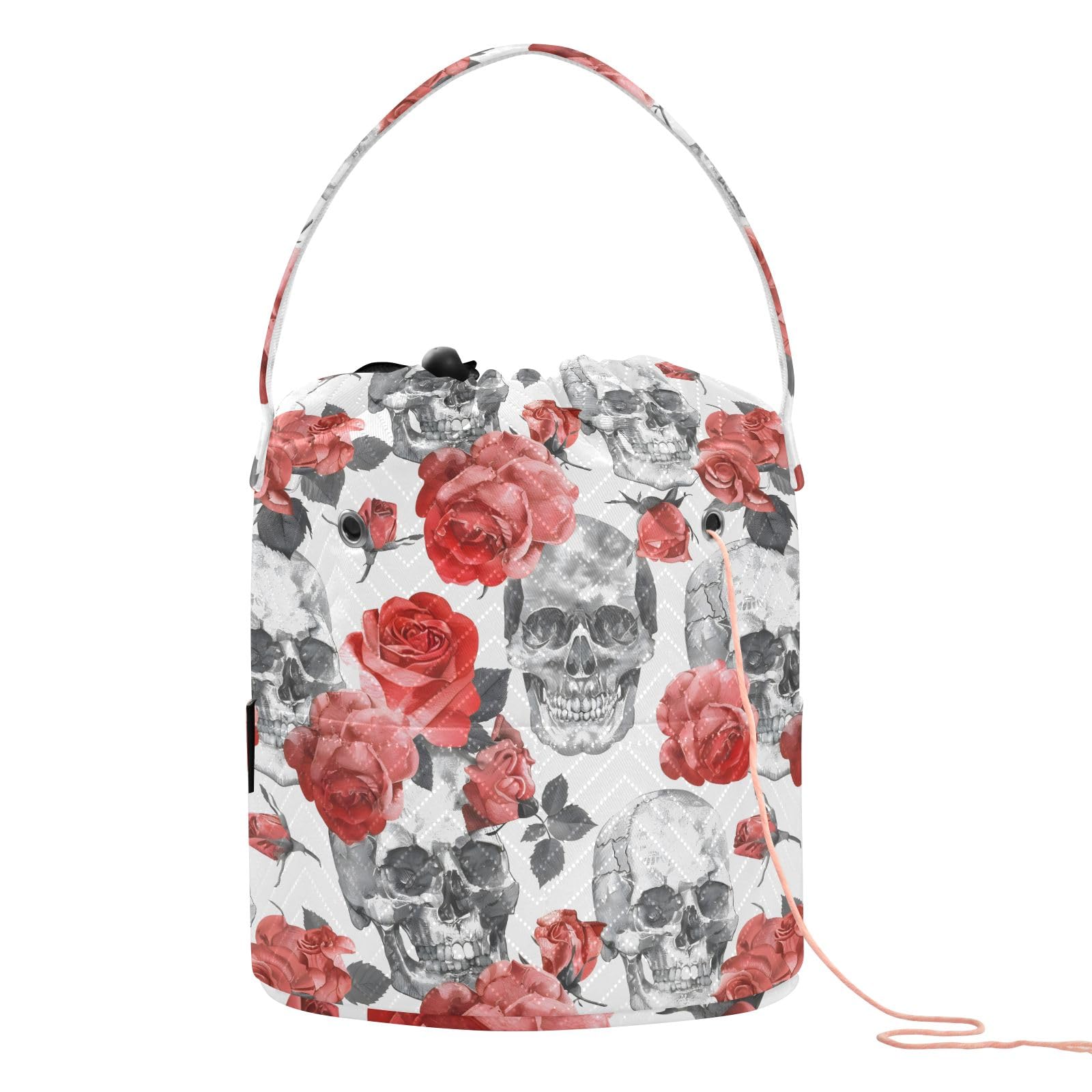 Yarn Storage Bag Small Crochet Bag Knitting Bag Organizer Red Roses Skull Yarn Bags for Crocheting Basket