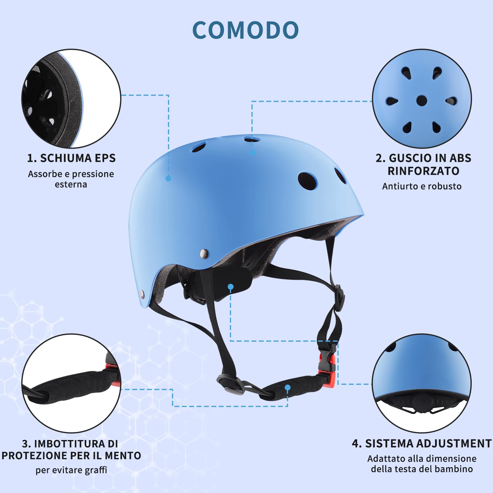 ZWOOS Ginocchiere per bambini con casco, set di protezioni per bambini 3-10 anni