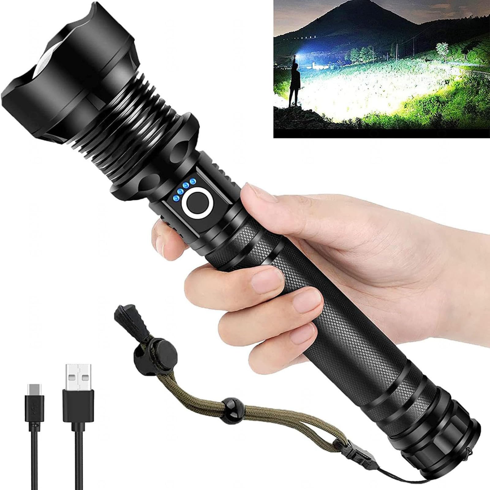 Lampe de poche rechargeable XHP90 idéale pour le camping et la randonnée nocturne