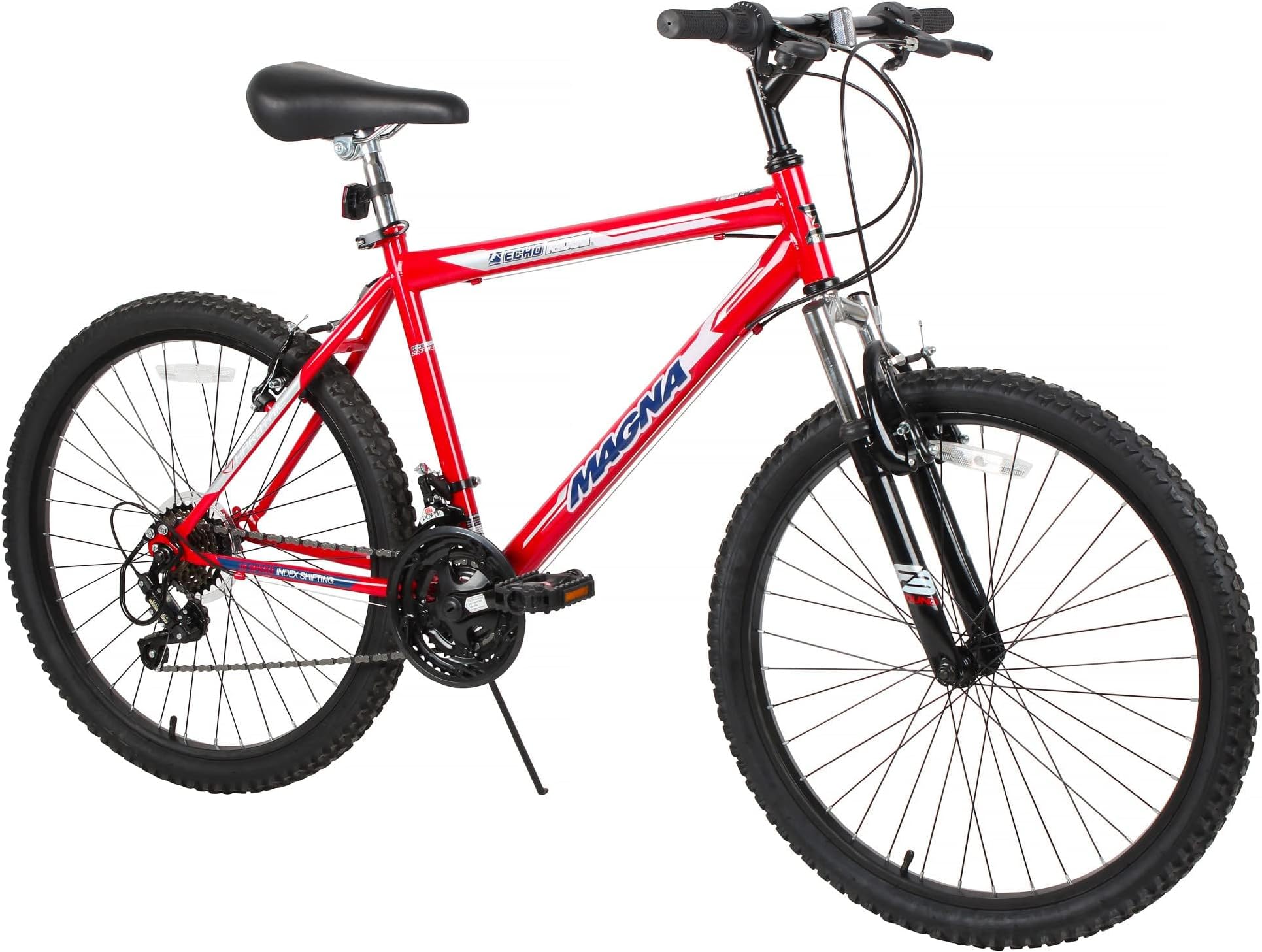 DynacraftHardtail Echo Ridge Mountain Bike Boys 24 Inch Wheels with 18 Speed Grip Shifter and Dual Handbrakes in Red