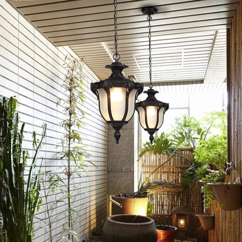 Lámpara colgante para exteriores Retro Black Industry Lámpara colgante a prueba de agua IP54 Lámpara colgante para exteriores Lámpara colgante ajustable en altura de vidrio de aluminio Jardín Balcón
