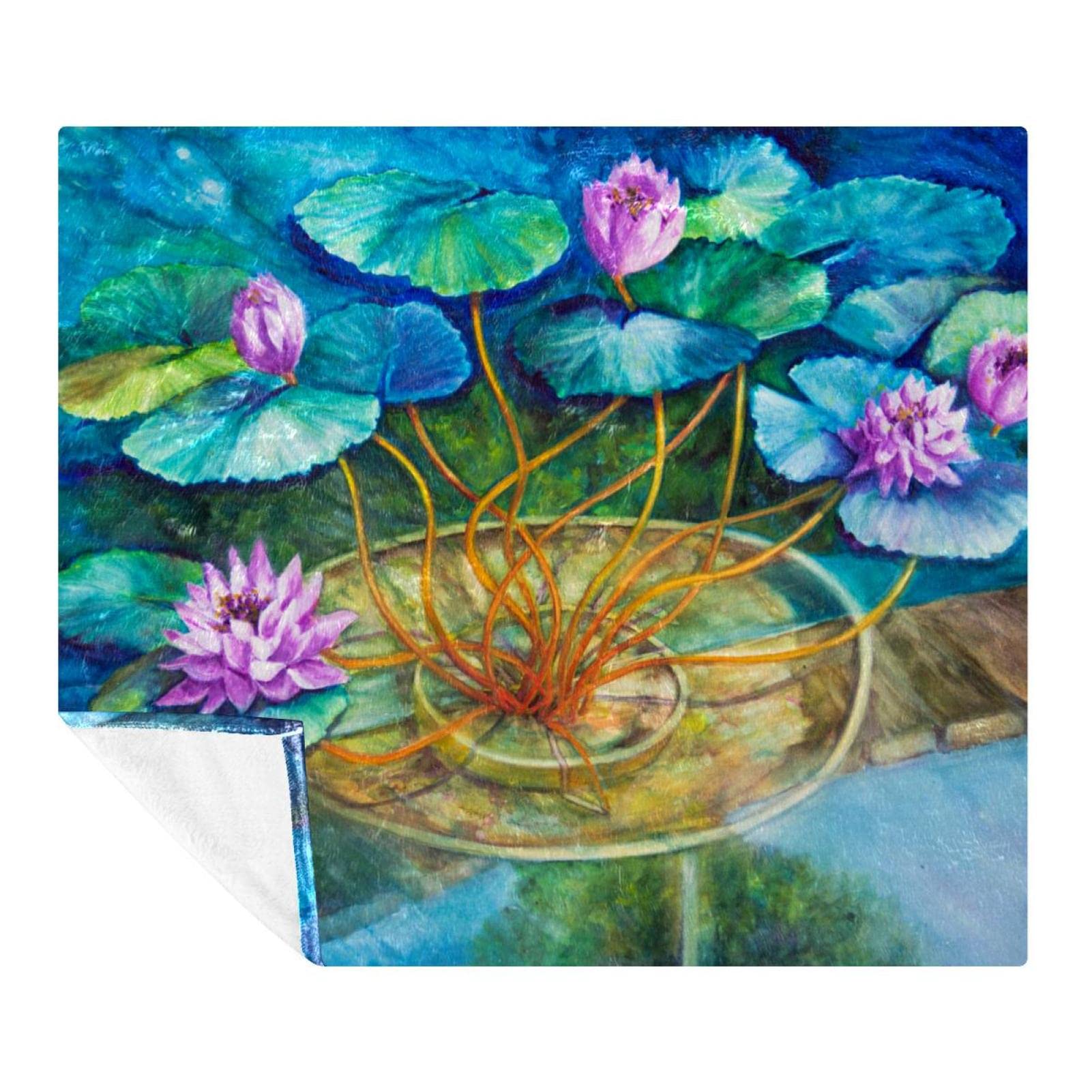 Couverture polaire lit et canapé plaid rétro lotus imprimé floral literie de chambre