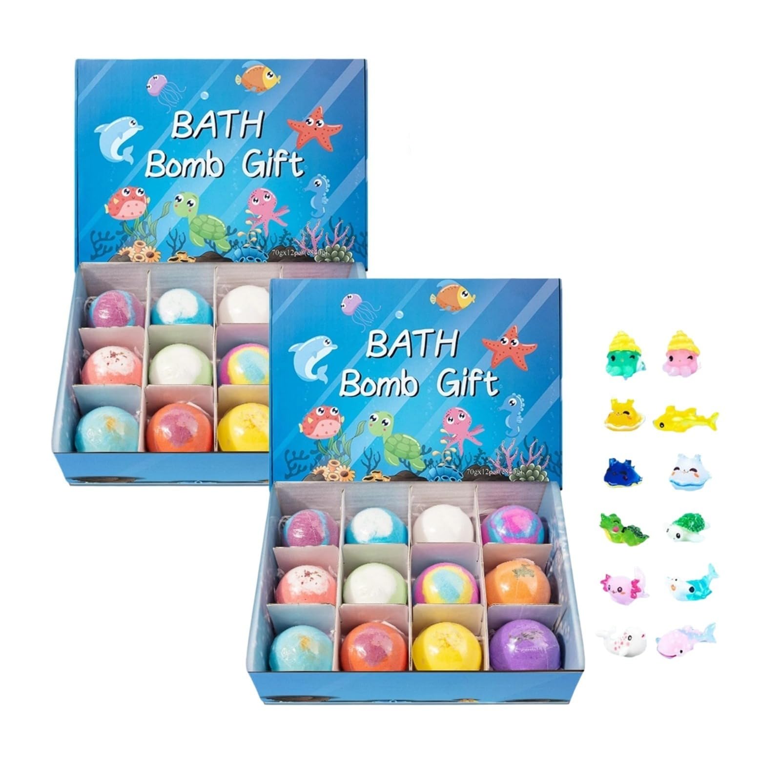 12-teiliges Badekugel-Set für Kinder, mit Überraschung, Geschenkset, Badebomben, Babes mit Überraschung, natürliches biologisches Spielzeug für Land und Meer