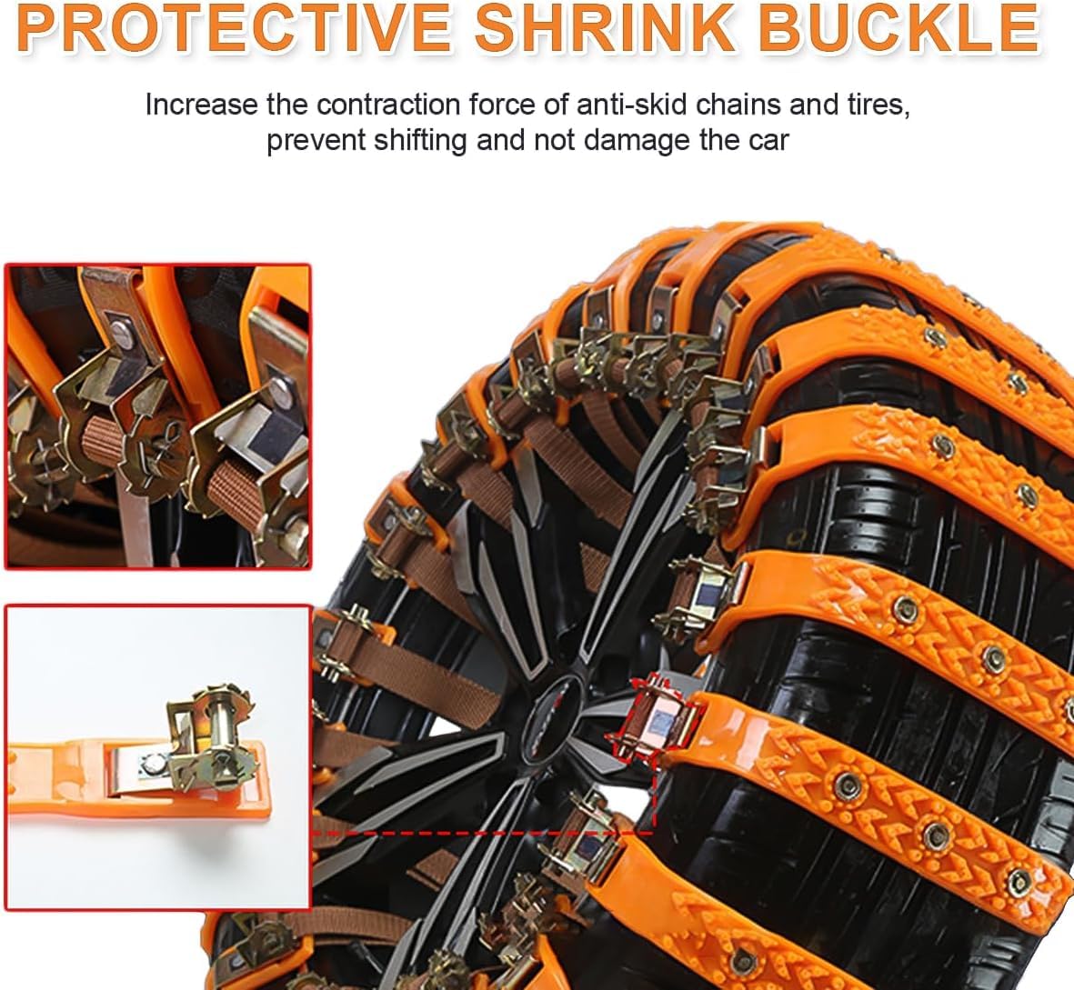 Schneeketten, Auto Schneekette für Reifen, 8 Stück Universal Winter Reifenketten 165-255mm, Anti Rutsch Autokette mit Handschuhen, Verstellbares Rutschfeste Ketten für Auto, LKW, SUV