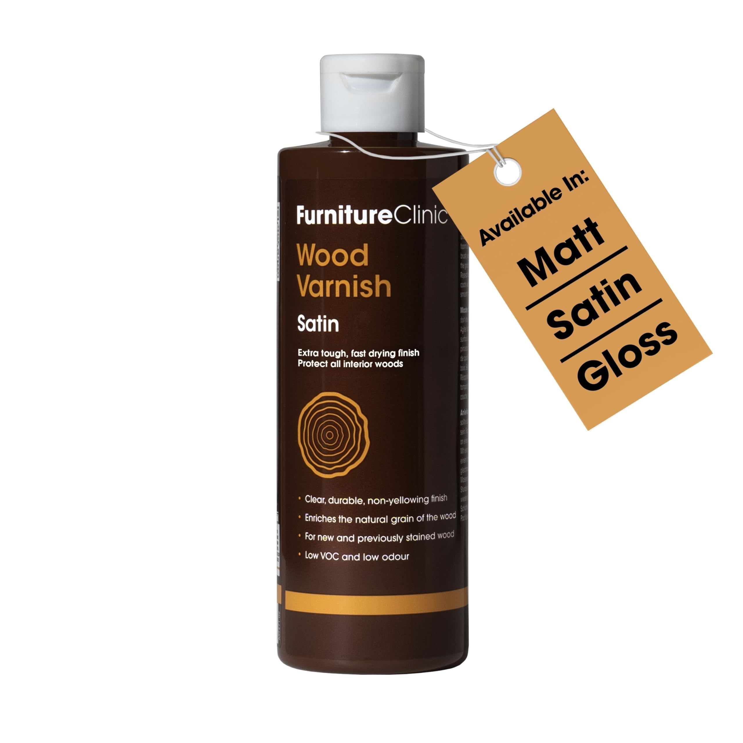 Wood Varnish - 250ml - Fast Drying, Clear Varnish for Wood - Low Odour, Water-Based Varnish - Protects Interior Wood from Scratches and Stains- Satin