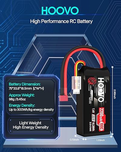 Miniatura 3 de HOOVO 2S Shorty Lipo Battery 2200mAh 100C 7.4V RC Lipo Batería con conector T para FPV Racing Drone RC Avión Helicóptero Quadcopter Car-2 Pack