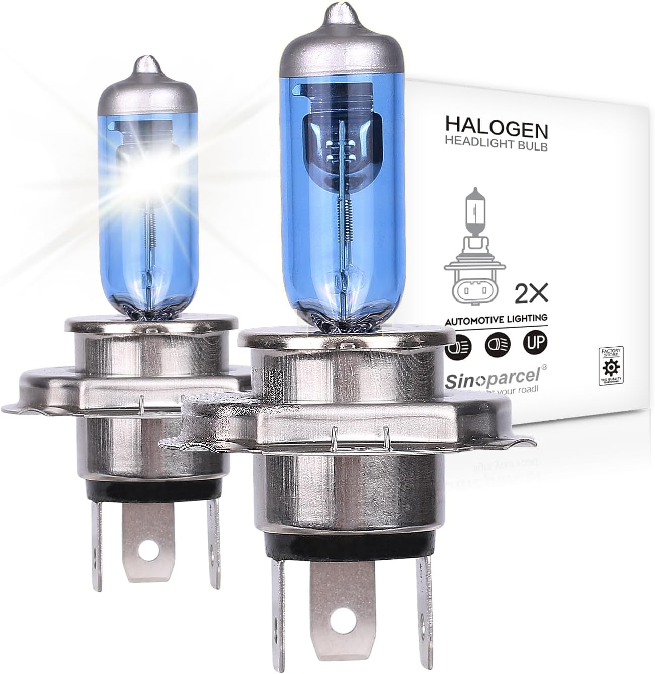 Sinoparcel H4/9003 Halogen Headlight Bulbs White 5000K, High and Low Beam, Brighter Replacement for Standard 60W/55W Light, Pack of 2