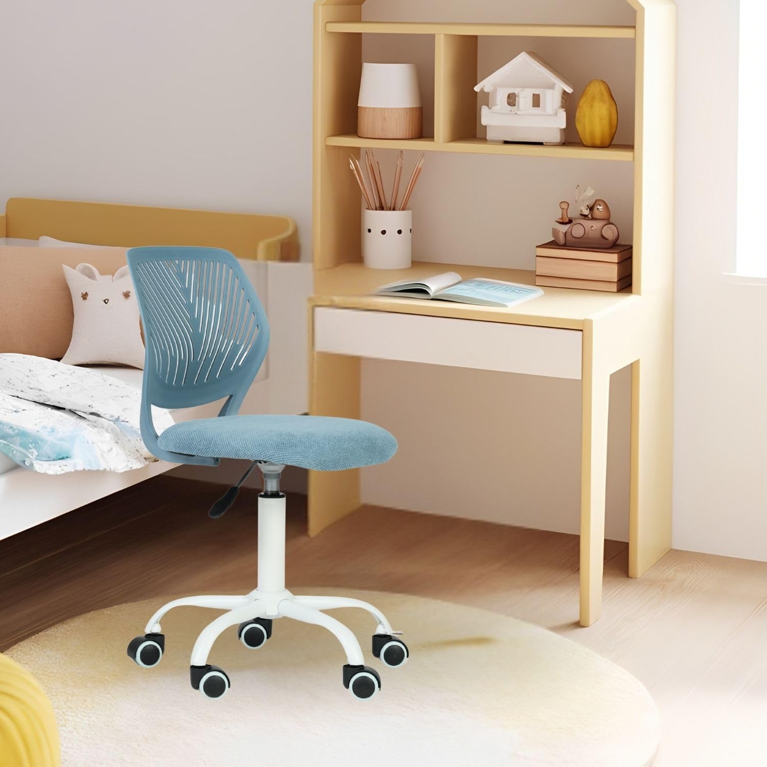 FurnitureR Silla infantil de escritorio regulable en altura, colorida silla juvenil ergonómica con respaldo y reposabrazos, silla infantil con 5 ruedas, para niños de 3 a 10 años, carga máxima 100 kg