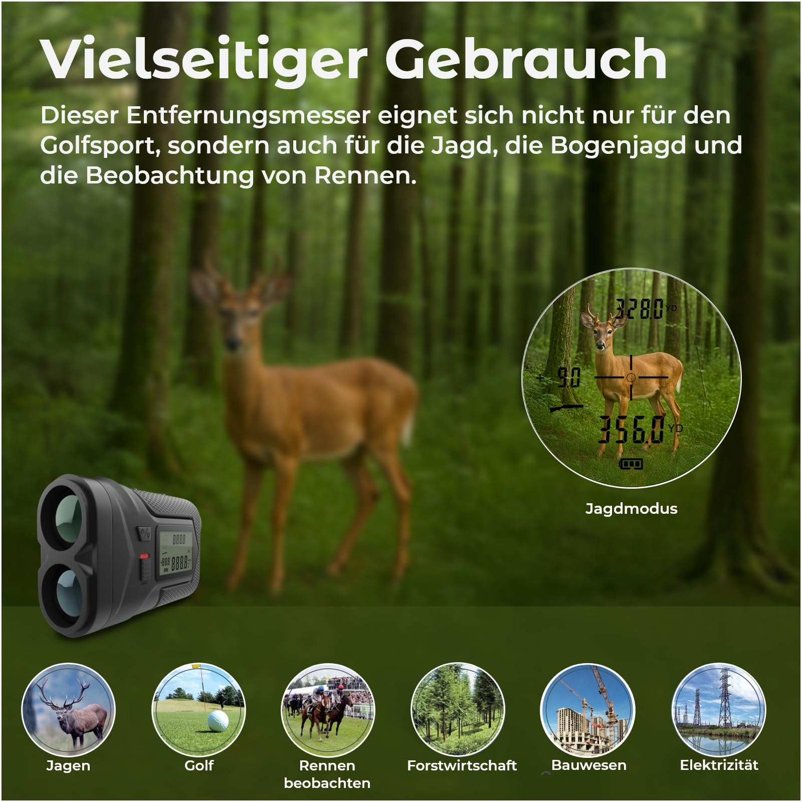 Golf Entfernungsmesser 1097M von WanderS – Laser Messgerät mit Neigungsfunktion On/Off, Flaggensperre & Vibration, 6X Zoom, Turniermodus, Seitenanzeige, USB-C Aufladung – Golfzubehör Herren
