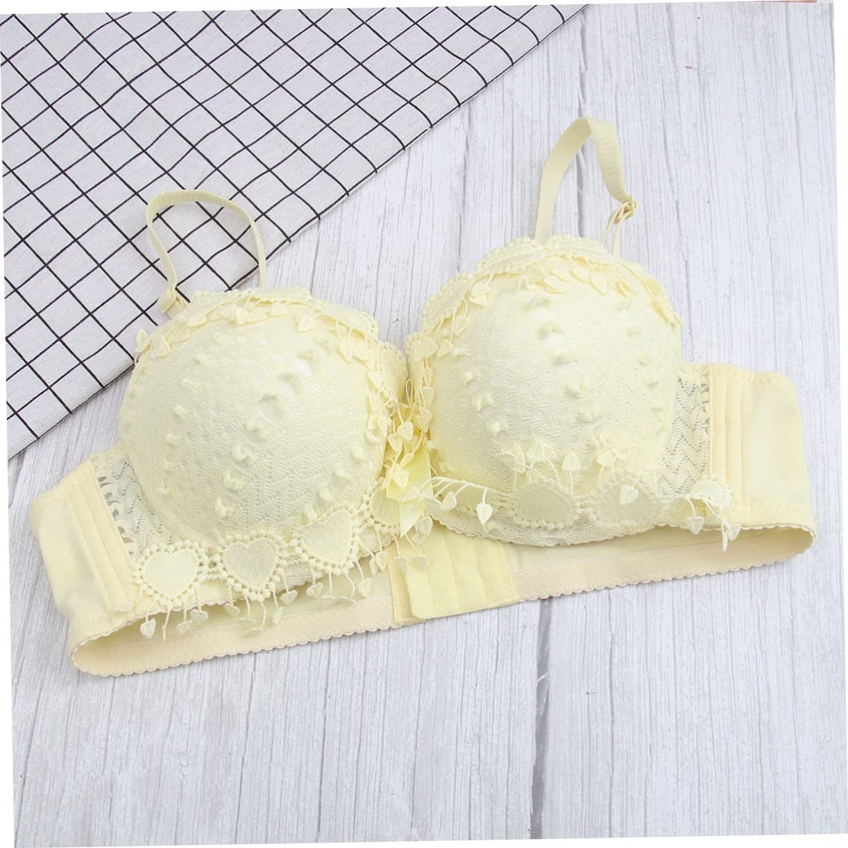 BH Gelb Spitze 2-teiliges Frauen- Bralette Für Frauen Gepolsterte Bralettes Für Damen Frauen Dessous Push-up Stick-BHS Für Damen Blumenspitze Durchscheinend Spitzenunterwäsche