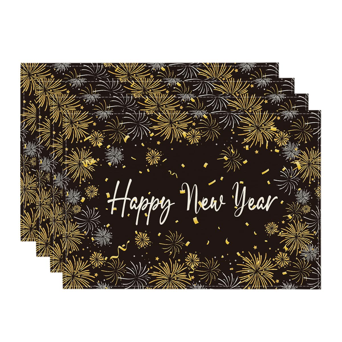 Artoid Mode Petardos Feliz Año Nuevo 2025 Juego de 4 manteles individuales, invierno 30 x 45 cm, mantel individual para vacaciones, cocina, decoración para fiestas