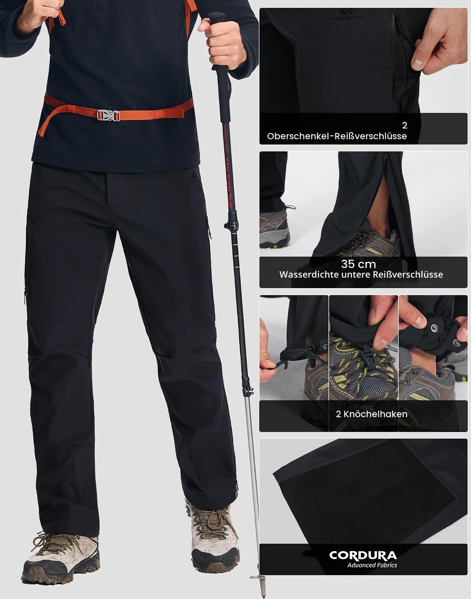 Pioneer Camp Herren Softshellhose Winter Wasserdicht Winddicht Warm – Für Wandern, Trekking & Outdoor-Aktivitäten