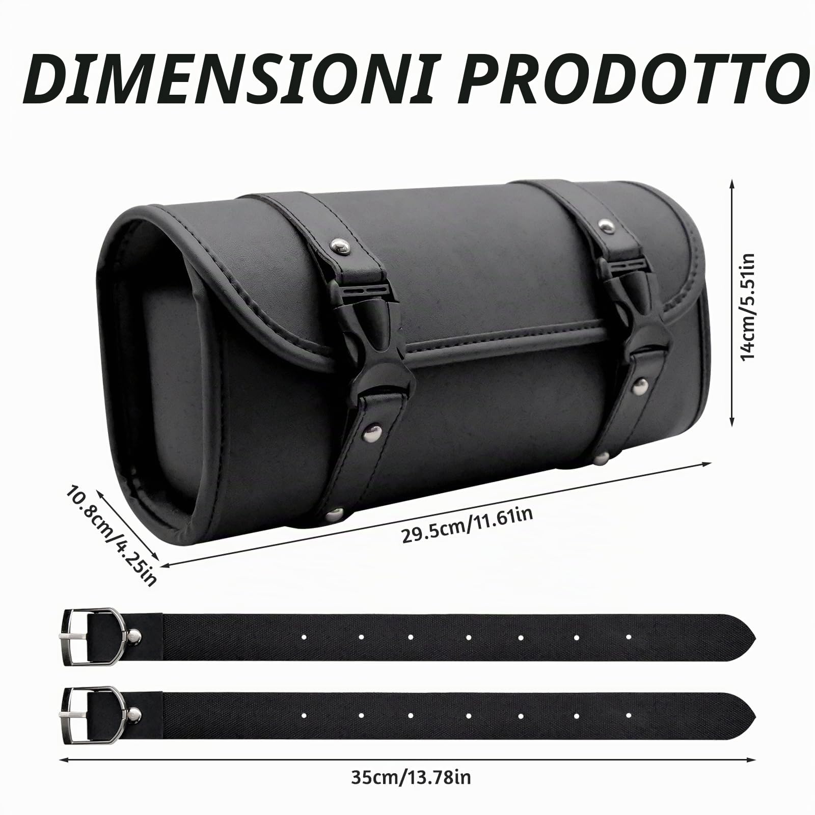 Borsa Attrezzi da Moto Impermeabile in Pelle – Borsa da Sella e Laterale Universale, con 2 Cinghie di Fissaggio per Manubrio e Forcella per Maggior Parte Delle Motociclette e Fuoristrada