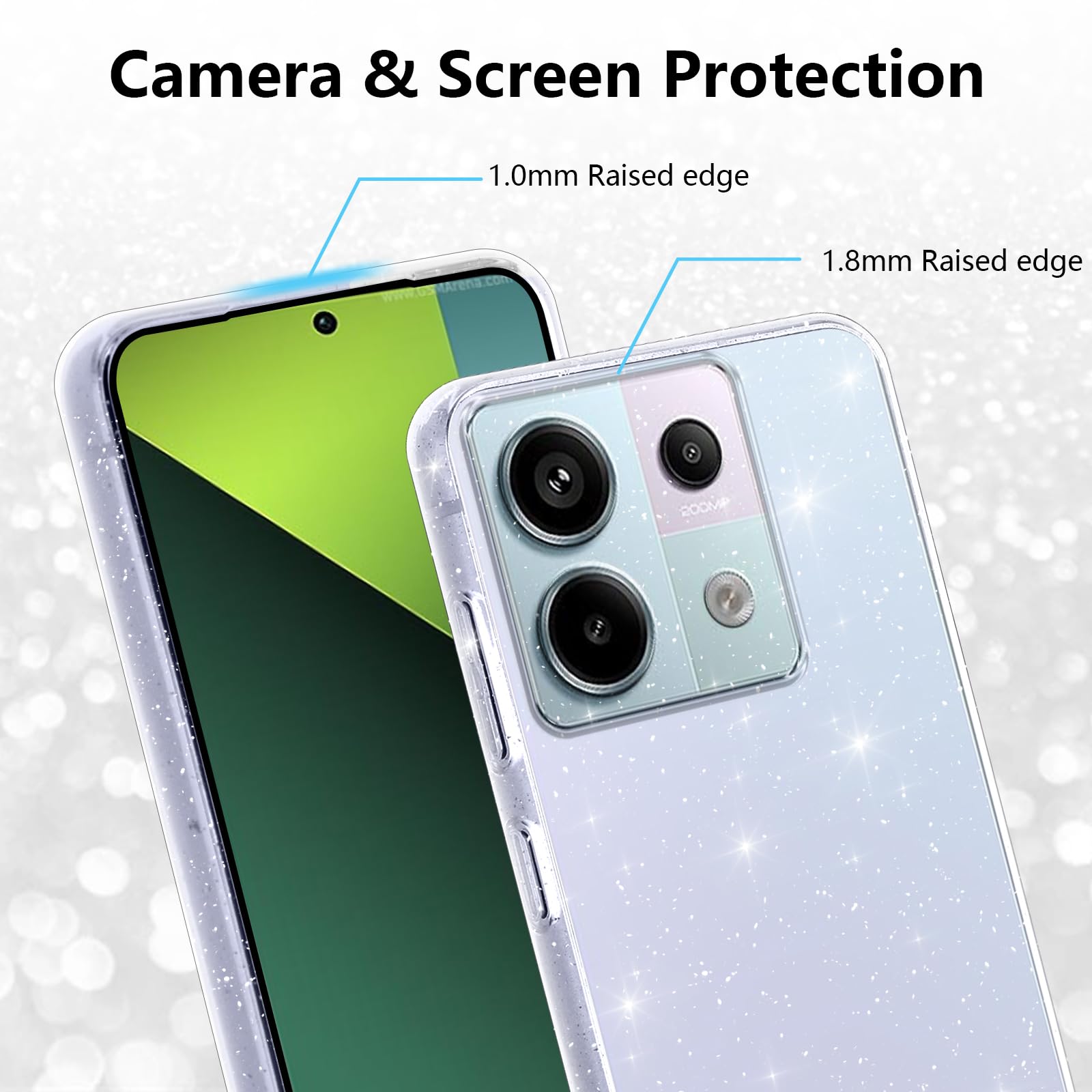 Brokat etui do Xiaomi Redmi Note 13 Pro 5G/Poco X6 5G 6,67 cala z 2 folią ochronną ze szkła hartowanego, estetyczne, odporne na wstrząsy błyszczące etui, miękki silikon TPU, przezroczysty