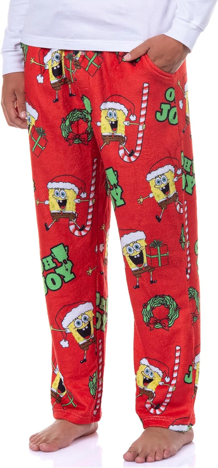 INTIMO SpongeBob SquarePants Pajamas Men's Oh Joy Santa Hat Fleece Lounge Pj Pants