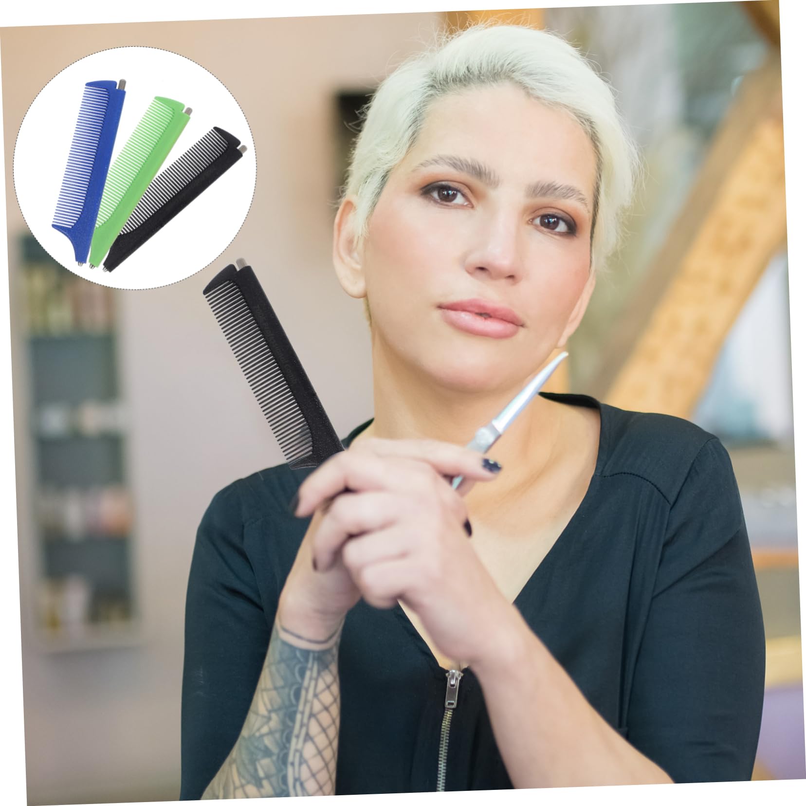 Peine de Peluquería Profesional de Dientes Finos Retráctil 3piezas | Abs y Acero, para Peluquería y Salón, Formato 4.9x1.1 Pulgadas, Apto para Niños y Adultos Color Aleatorio