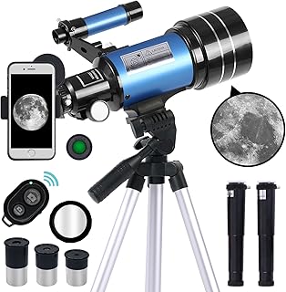 Telescope for Adults & Kids, 300mm Focal Length Refractor Telescope, 70mm Aperture Professional Astronomy Refractor Telescope for Beginners, Phone Adapter & Wireless Remote (Blue)