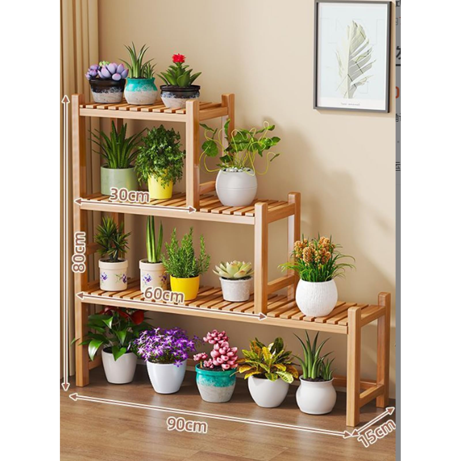 Ce Support à Plantes en Bois à 3 Niveaux, idéal pour l'intérieur et l'extérieur, Peut également Servir d'étagère pour Vos Plantes sur Un Balcon. Dimensions : 90 x 20 x 80 cm. Design élégant,