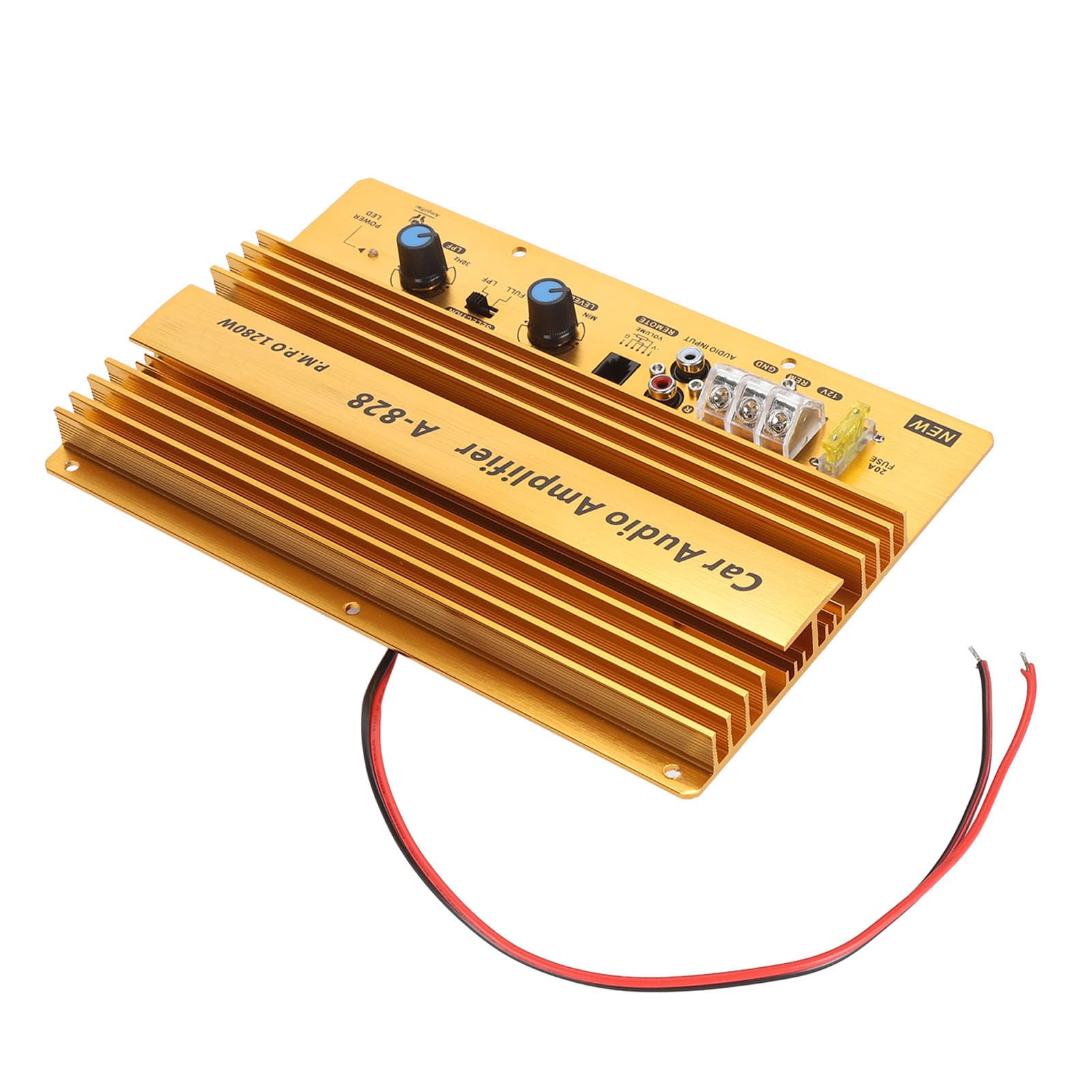Socobeta Placa Amplificadora de Potencia Alta para Coche, Amplificador de Graves Activo de 12V y 1280W para Altavoces de Graves de 8-12 Pulgadas, Construcción de Aleación de Aluminio