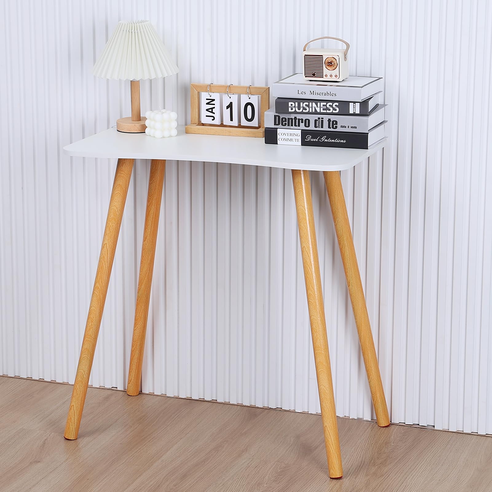 loyliawa Escritorio para computadora, escritorio de oficina simple, escritorio de estudio de oficina en casa de estilo nórdico, mesa de escritura de madera, escritorio pequeño con borde ergonómico,