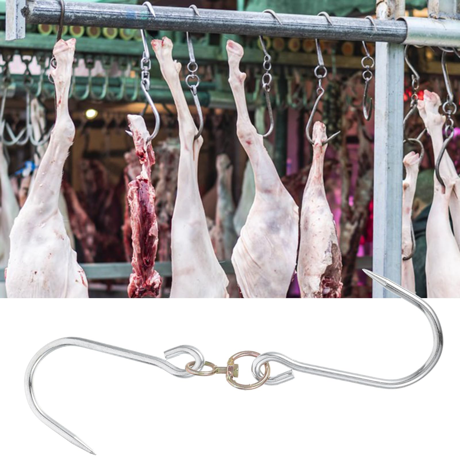 Zerodeko 6 Ganchos Metálicos para Colgar Carne en Forma de S, Forjados Acero Resistente 15 Kg, Gancho para Salchichas y Aves, Juego de 6 Piezas para Parrilla y Procesamiento de Carne