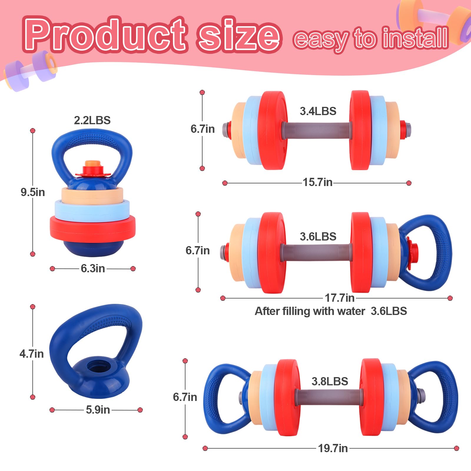 Set D'haltères Et Barre 2 En 1 Pour Enfants Hitish - Poids Réglable Avec Sable/eau, Jouet D'exercice 3-8 Ans
