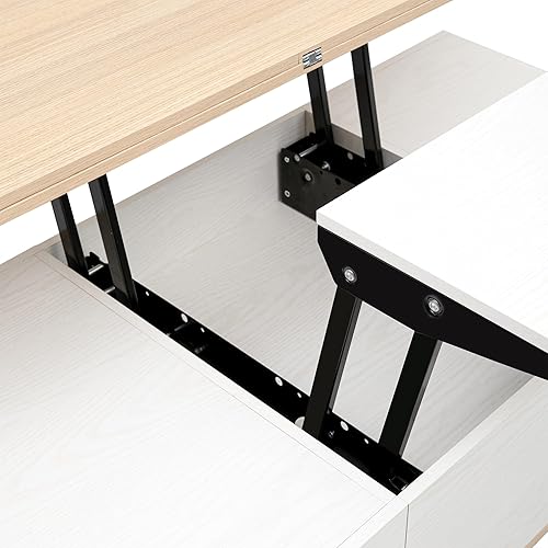 Miniatura 35 de Mesa de centro moderna con 2 cajones de almacenamiento y estantes de exhibición, mesa de cóctel rectangular con luces LED de 16 colores, ideal para