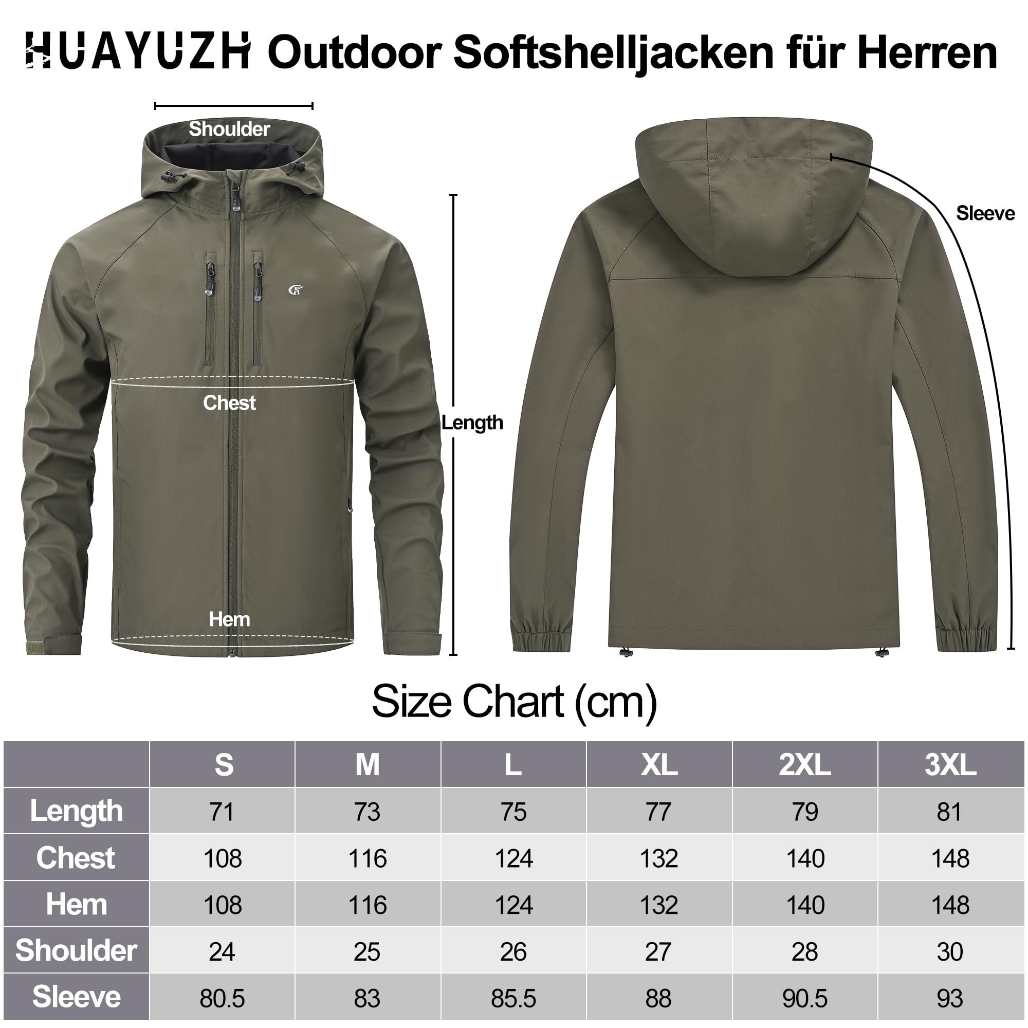 Huayuzh Chaqueta softshell para hombre, impermeable, cortavientos, transpirable, para exteriores, cortavientos, senderismo, camping