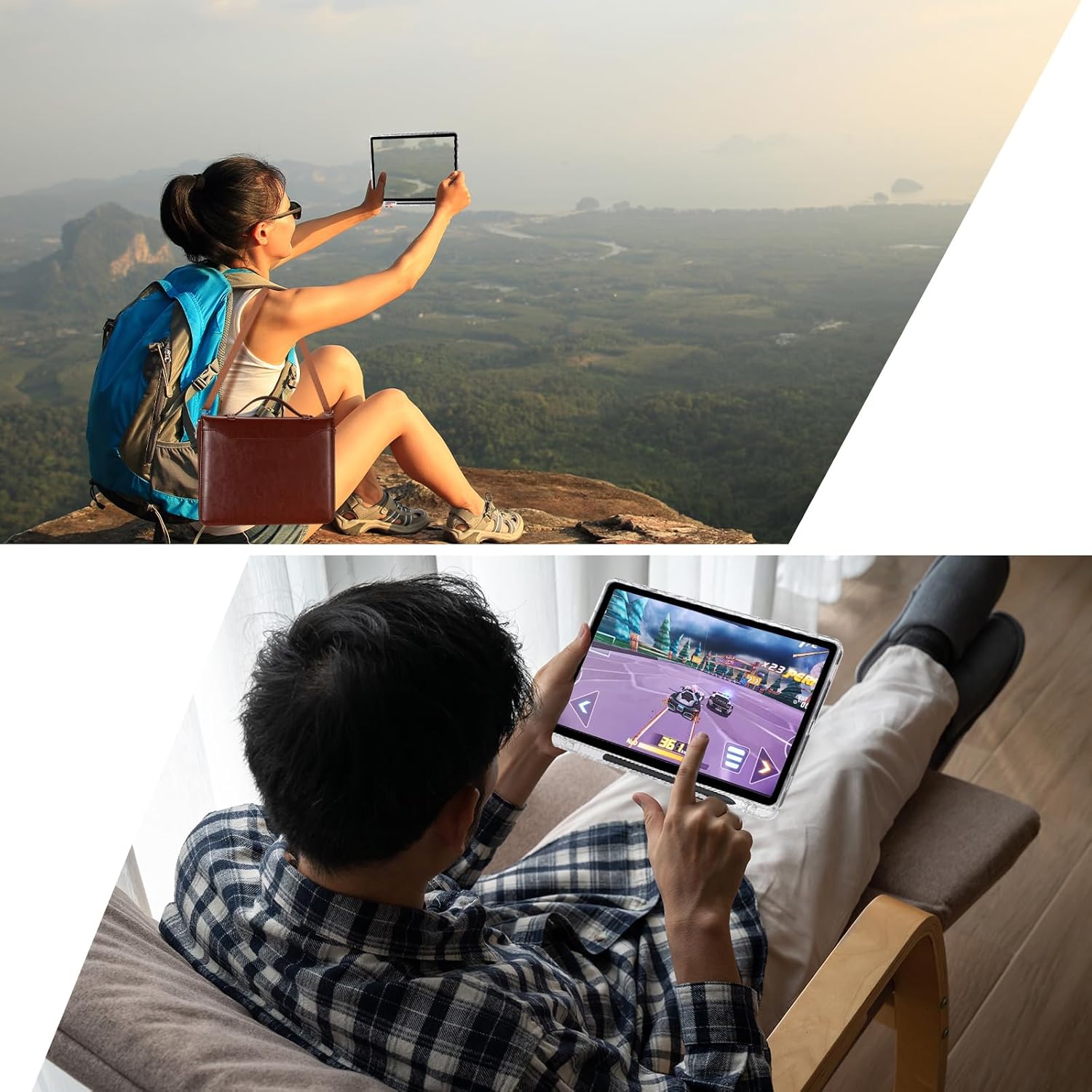 E NET-CASE Case for Samsung Galaxy Tab S10 Lite / S10 FE / S9 FE 10.9-Inch / S9 11-Inch, Zipper Bag,Clear Back Case/Hand Strap/Shoulder Strap/S-Pen Holder/Stand Cover,Brown