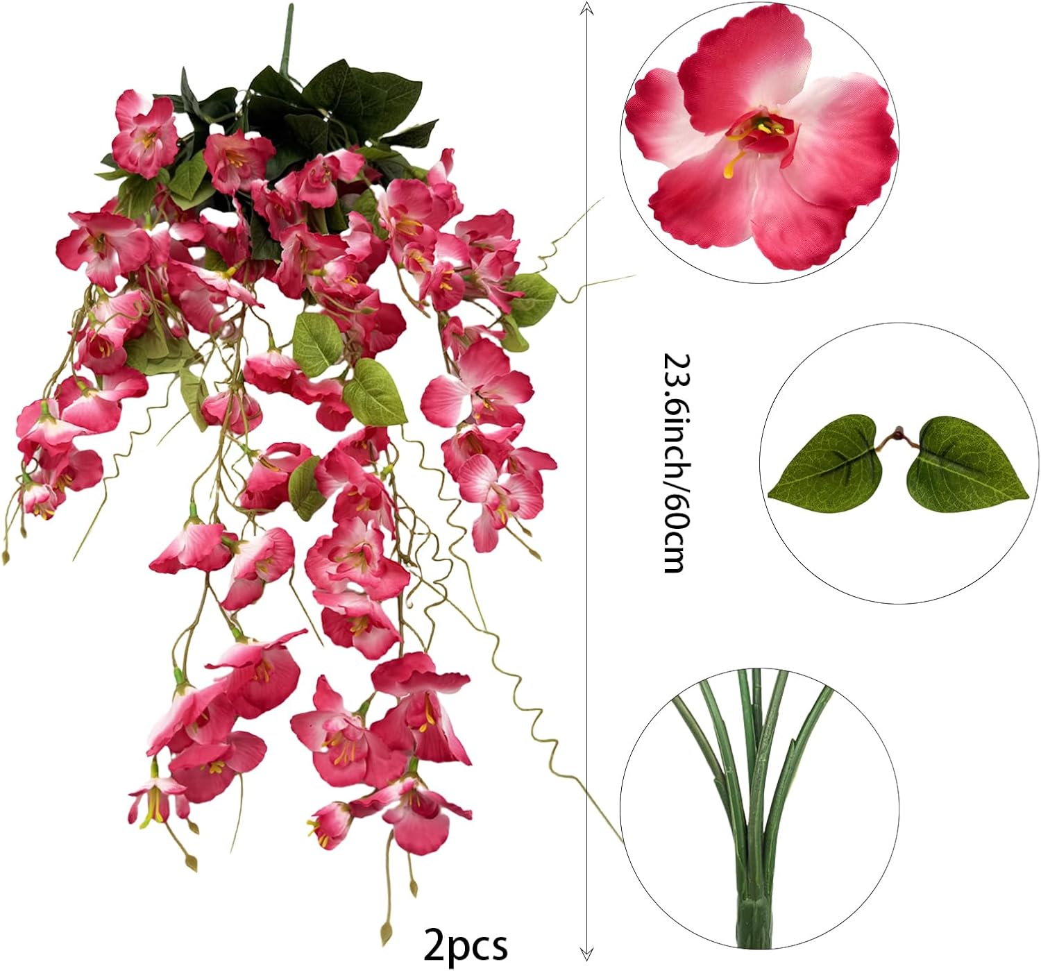 2 Pcs Fake Hibiscus Flowers for Outdoors Artificial Hanging Plants Realistic UV Resistant Silk Faux Hibiscus Flowers Trailing Vines Pink for Outside Porch Yard Decor - Image 2