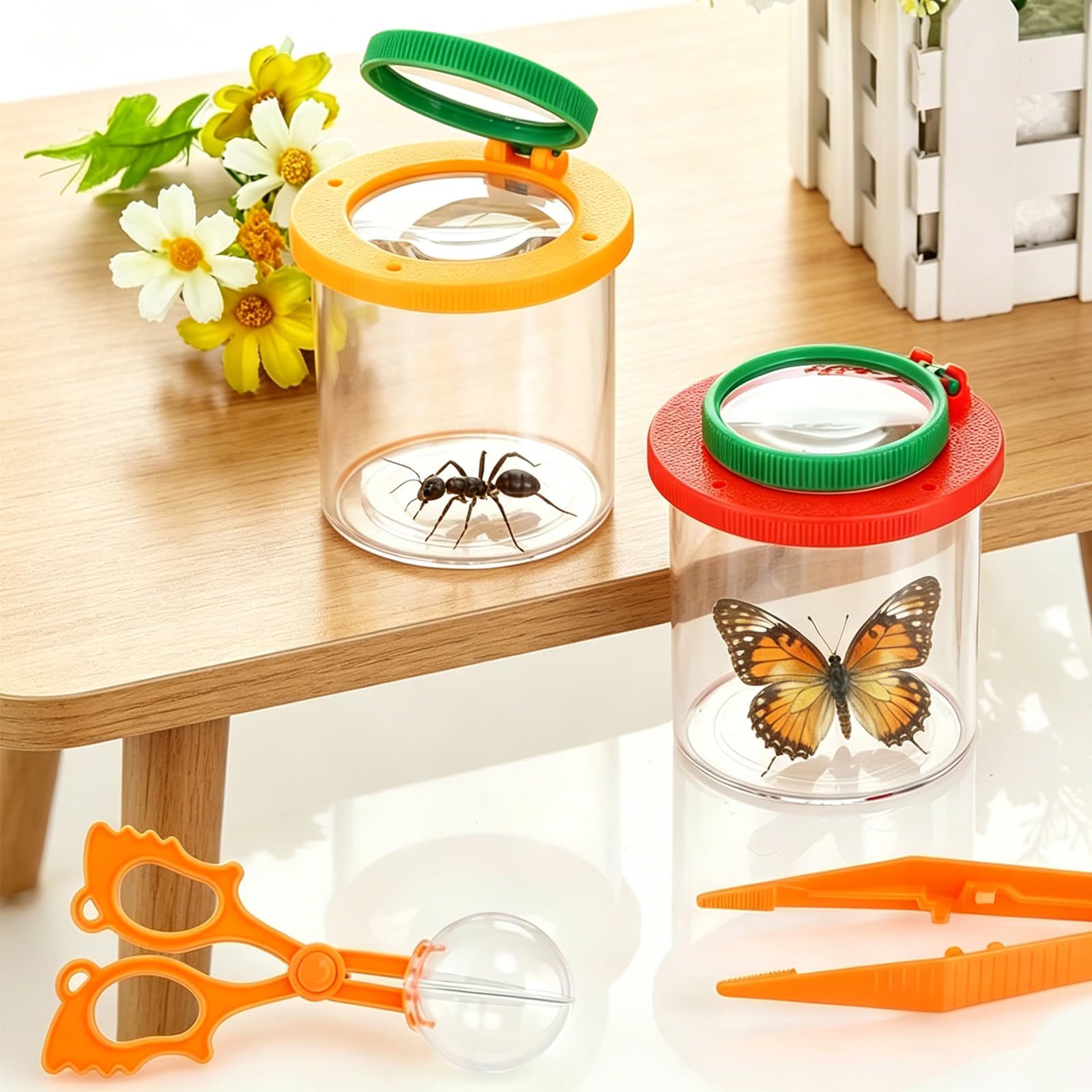 Becherlupen für Kinder, 2 Stück Becherlupe Set,Entdecker Set mit Insekten Beobachtungsbox,Becherlupen für Kinder Lupenbecher Insektenfänger,Geschenke für Junge und Mädchen - Forscherset für Kinder