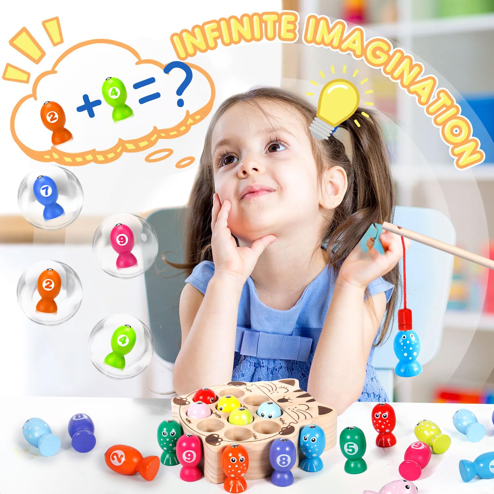 Giochi in Legno Pesca per Bambini,Giochi Bambini 3 Anni,Giochi Montessori,Giochi di Pescas per Bambini, Pesca Pesciolini Gioco Magnetico,Giochi Educativi Bambini per 3 4 5 Anni
