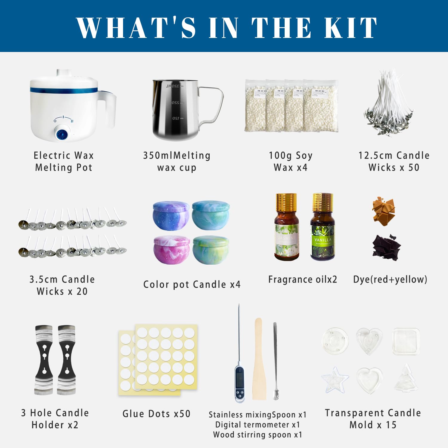 VUSIBA Kit de fabrication de bougies avec pot de fusion de cire, kit de bougies parfumées DIY pour adultes débutants, fabriquez vos propres bougies