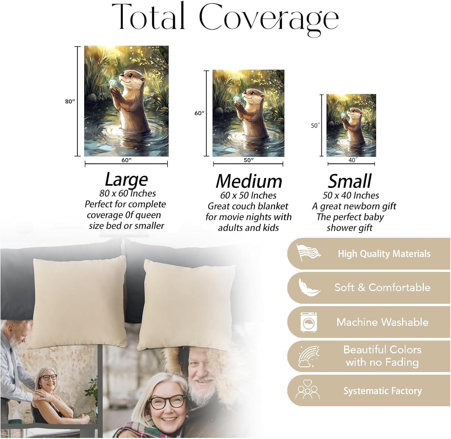 Cute Otter Blanket, Soft Warm Cozy Whimsical Cartoon Animal Throw Blanket Gifts for Adults Kids Women, Lightweight Fuzzy Comfy Flannel Blankets for Couch, Travel, Bed, House Decor 60×50 Inch - Image 3