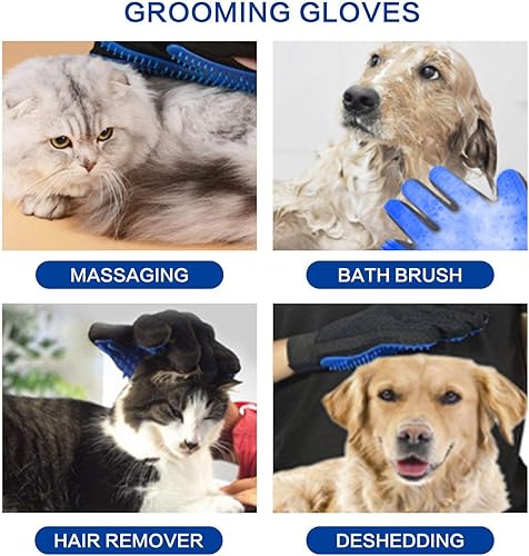 Miniatura 4 de WeTest 1 par de guantes de aseo para mascotas  Guante de cepillo suave  Manopla eficiente removedor de pelo de mascotas  Diseño mejorado de cinco