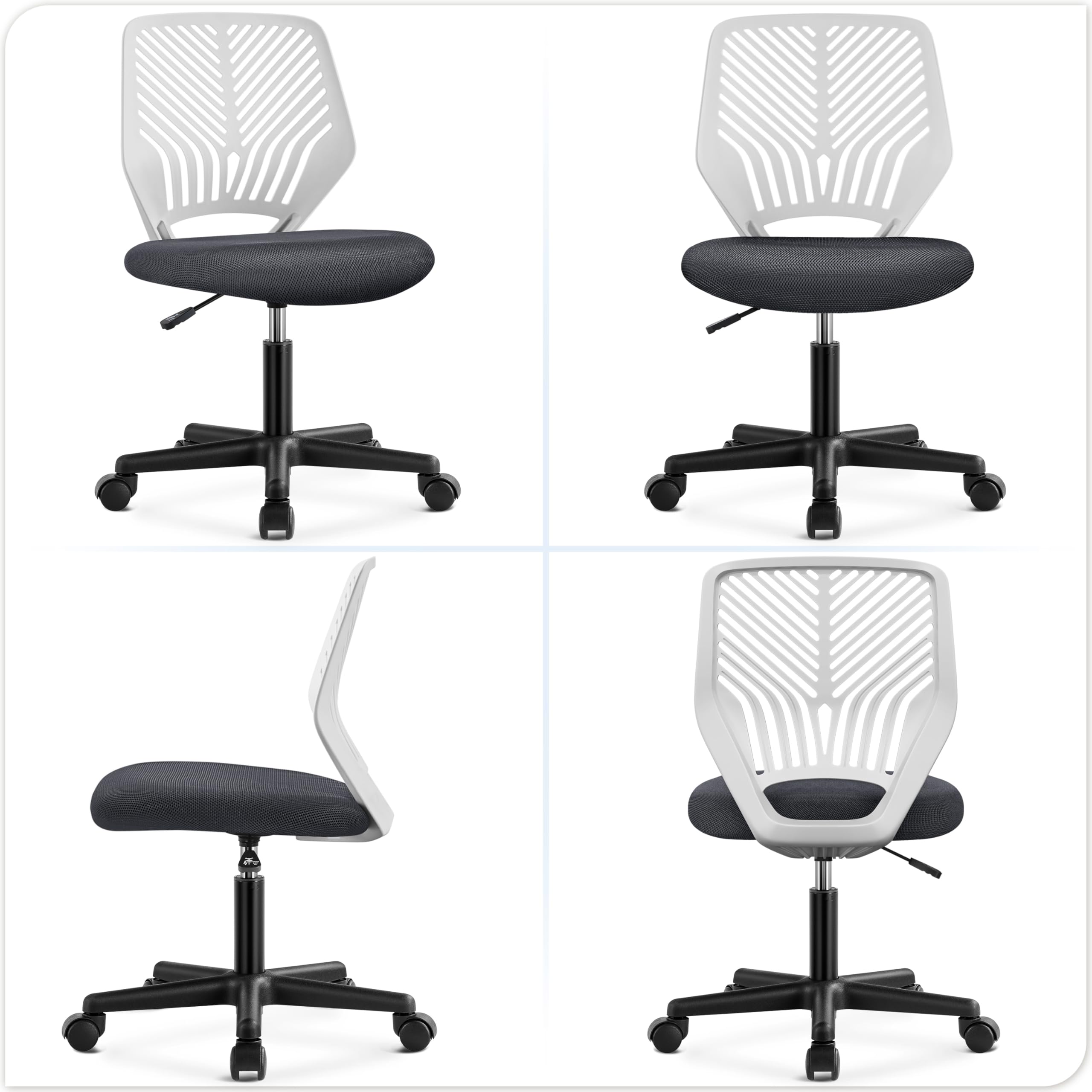 Yaheetech Sedia Ufficio Scrivania Senza Braccioli Girevole a Rotelle Ergonomica Portata 136 kg in Rete Traspirante Altezza Regolabile Grigio Scuro