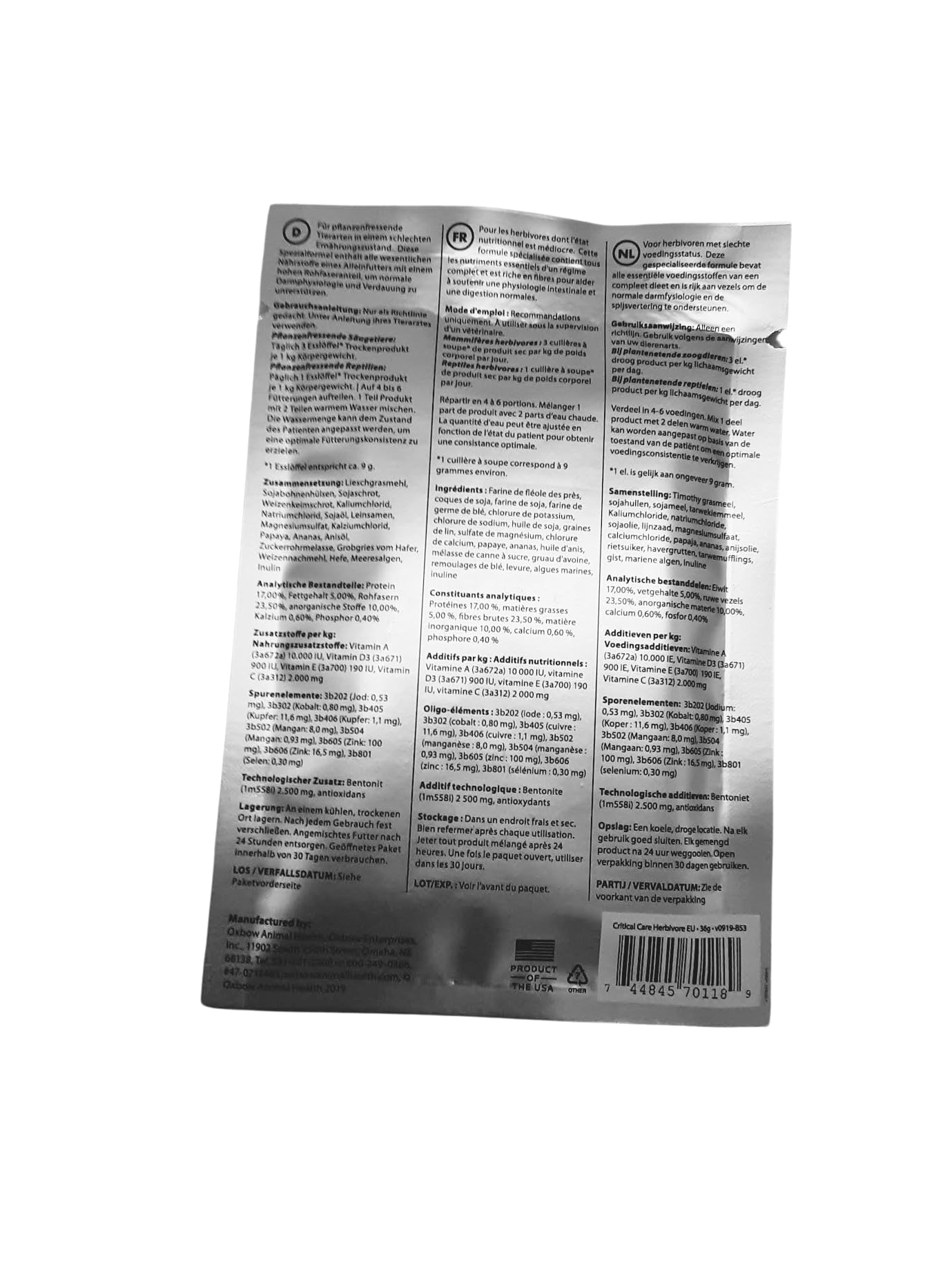 Critical Care 36 g animaux de compagnie manque appétit mauvais état nutritionnel après opérations