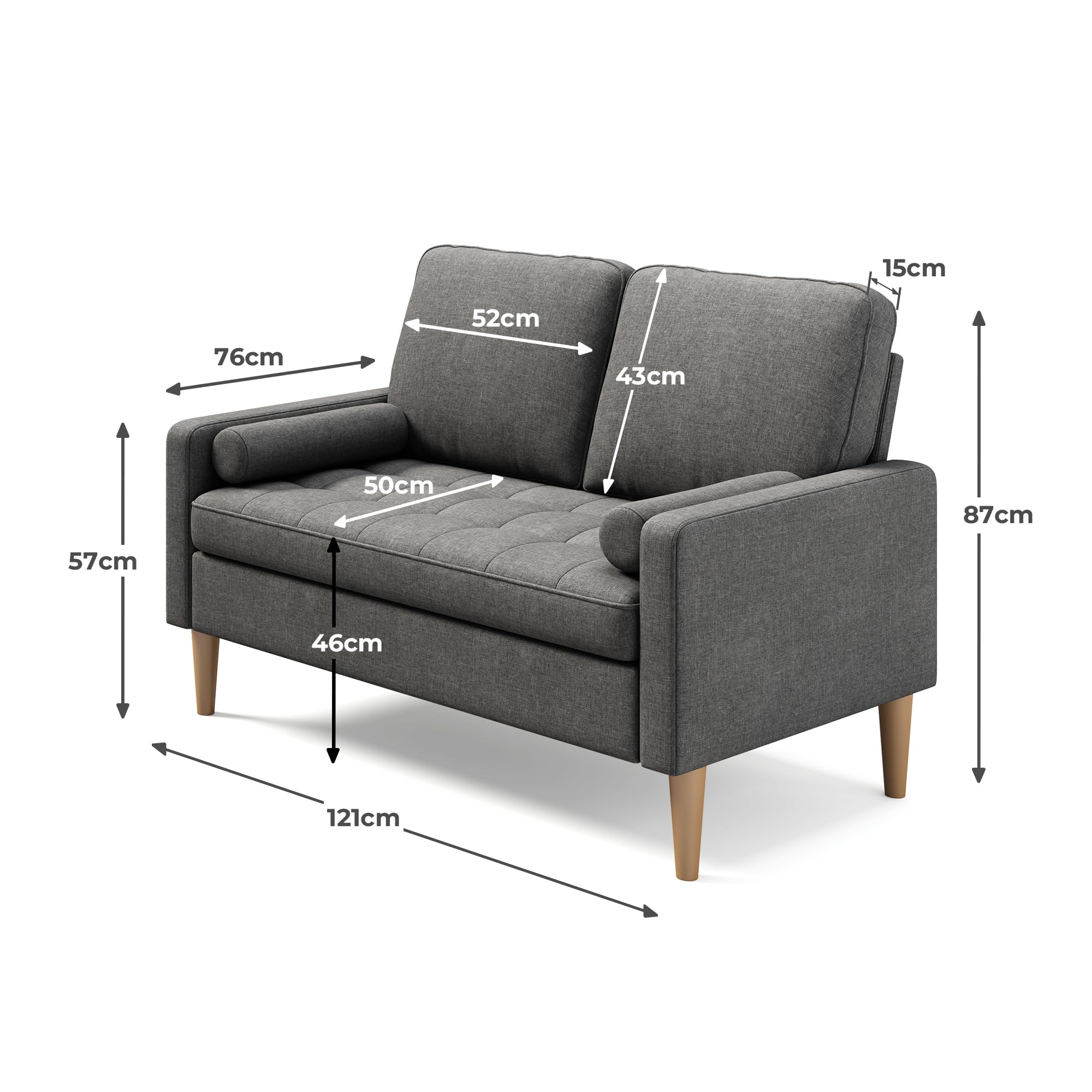 Divano a 2 Posti 121x76x87 cm con Braccioli, Grigio scuro