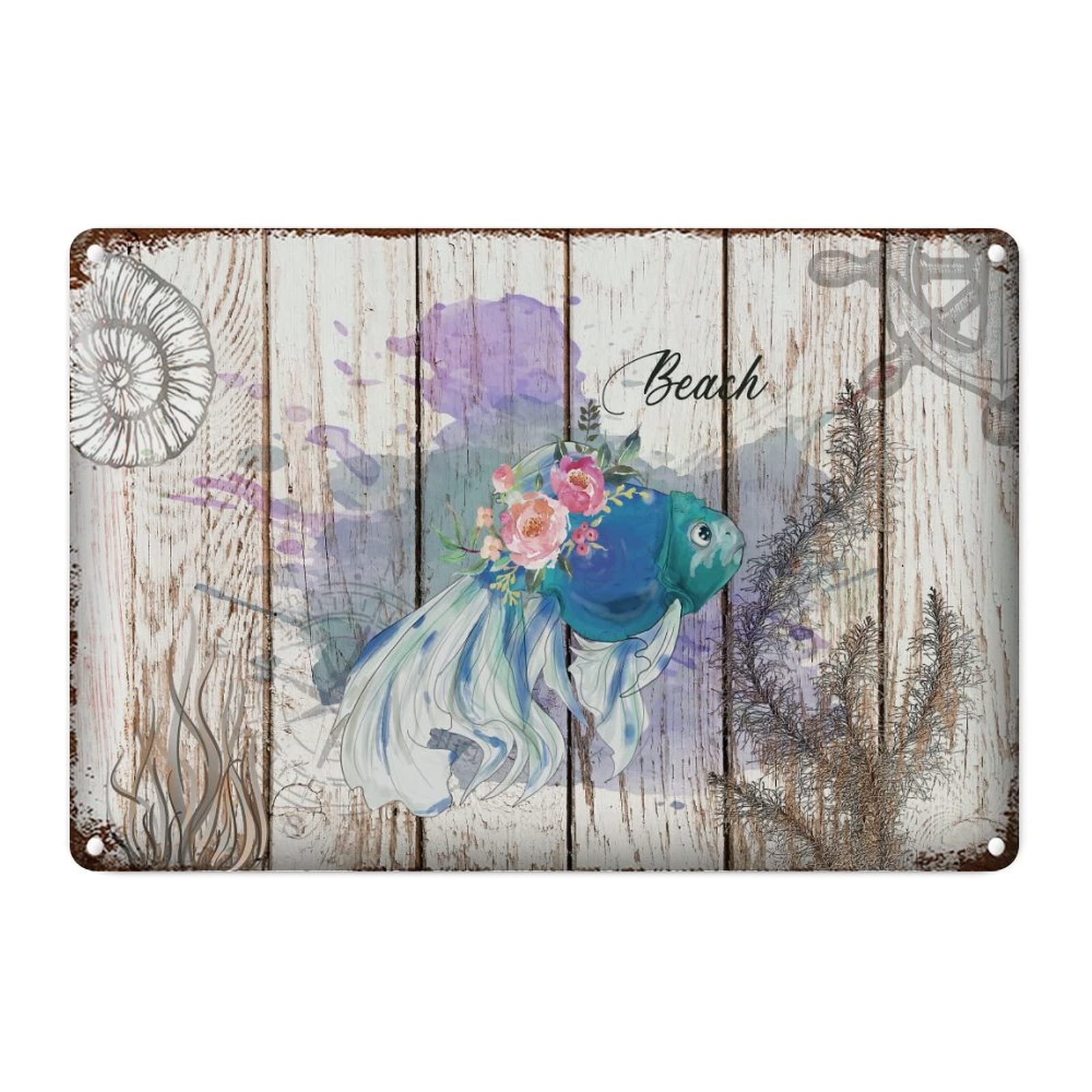 Motif océan animal bleu sarcelle sur plaque décorative en métal
