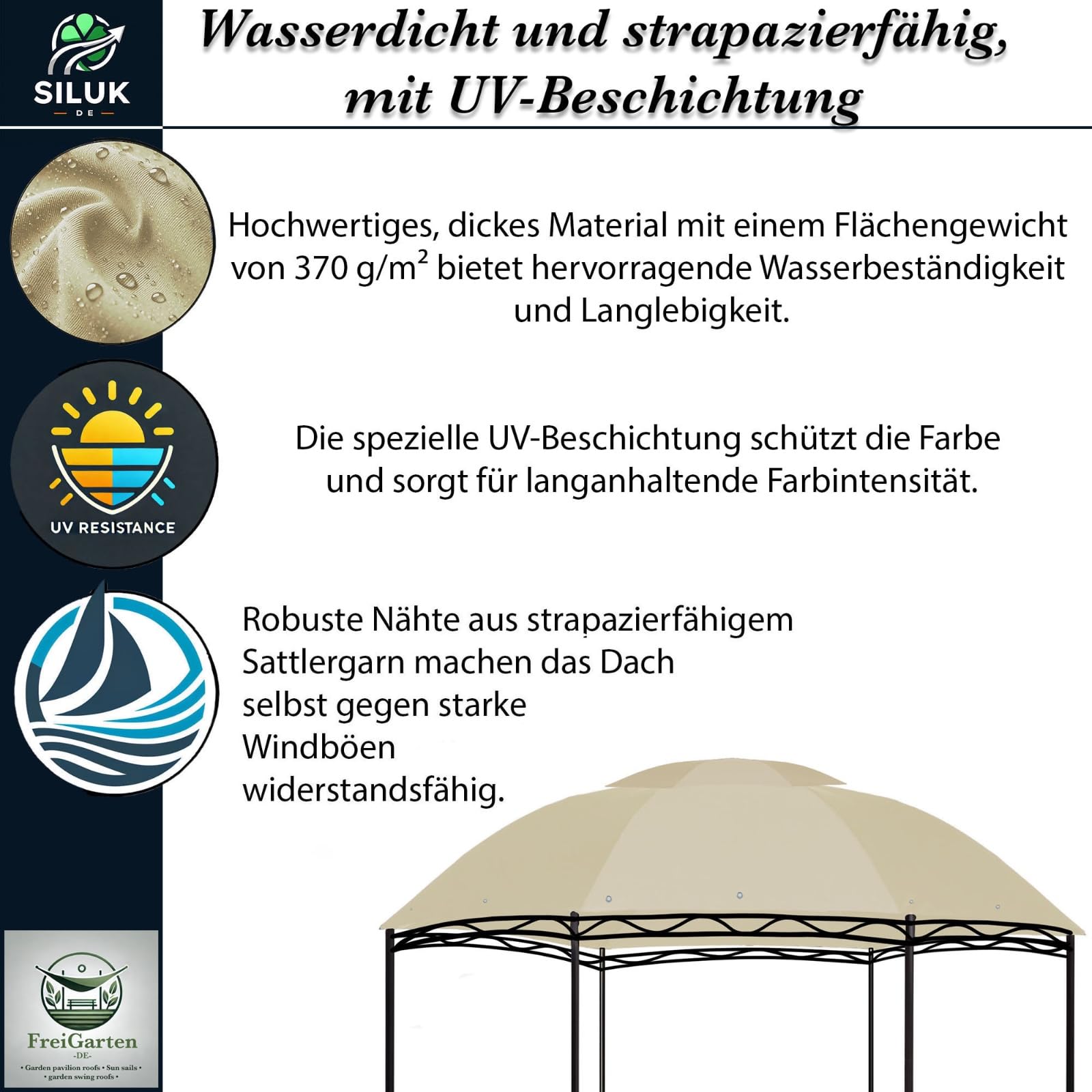Modello 2 Tetto di ricambio per gazebo da giardino Ø 350 [cm] Materiale impermeabile: panama in PVC, morbido, 370 g/m², ultra resistente, modello 4 (beige)