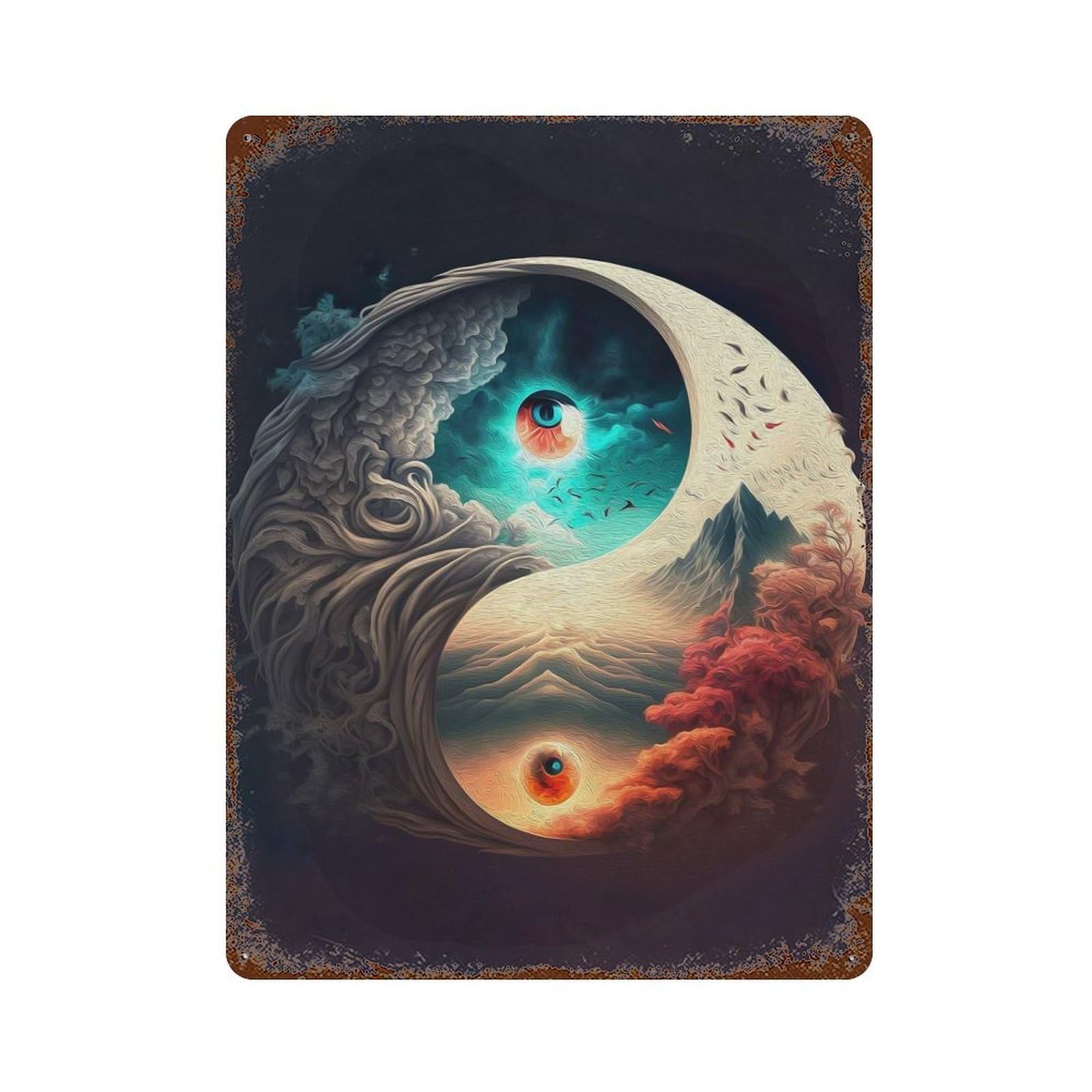 Yin Yang Concept Rustic Tin Plaque 15.7"x11.8", Ideal for Shed, Workshop And Garage Wall Decor