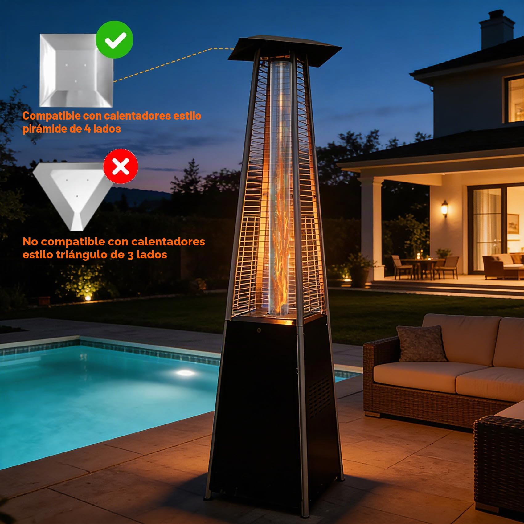 Onlyfire Tubo de Vidrio de Repuesto, Tubo de Fuego Ø10x125 cm, Pieza de Repuesto de Vidrio para Calefactores de 4 Lados en Pirámide y Antorcha de Pellets, Tubo Redondo de Cristal Resistente