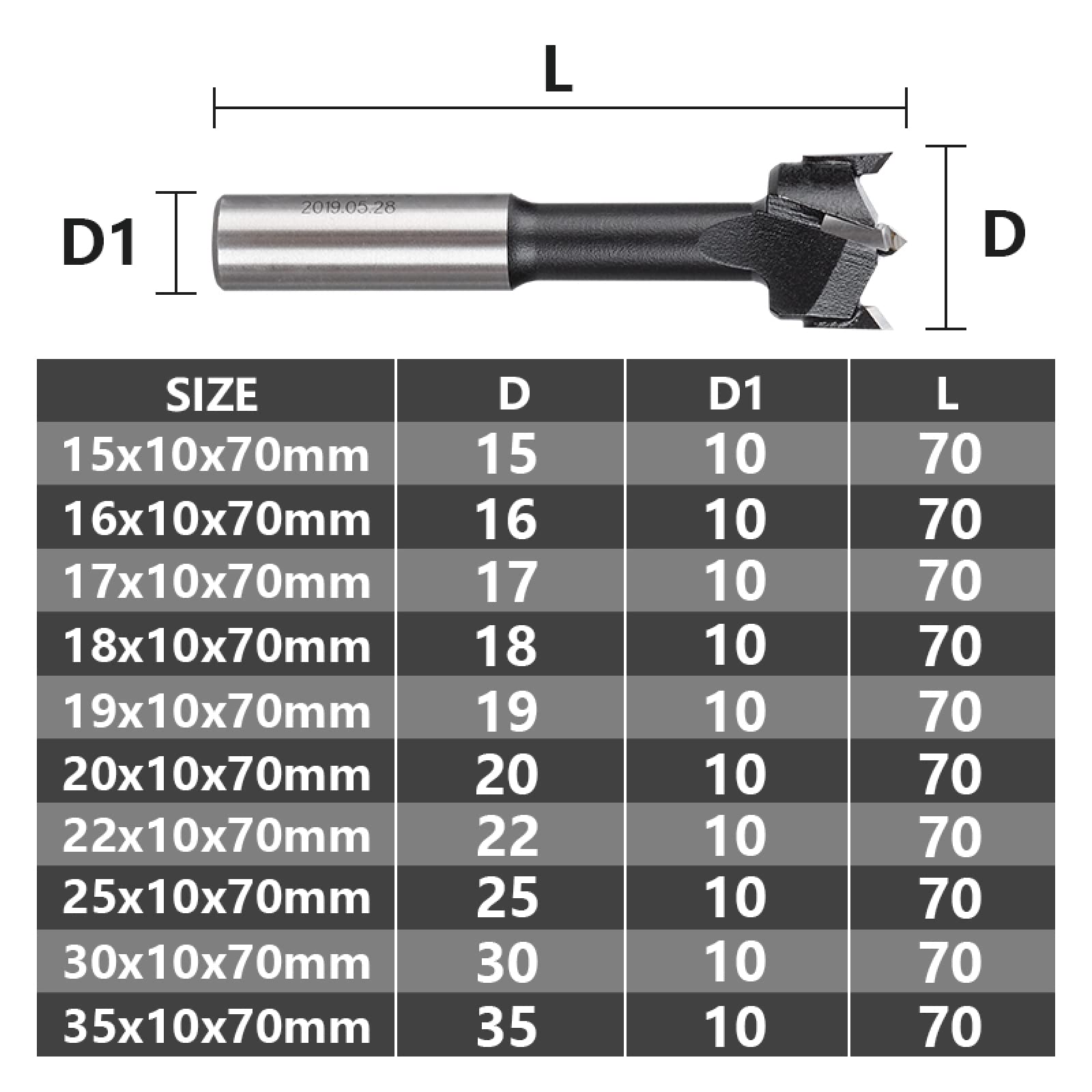 4-ostrzowy frez węglikowy 70 mm wiertło do drewna z obrotem w prawo do wytaczarki, 1 szt(17x70r)