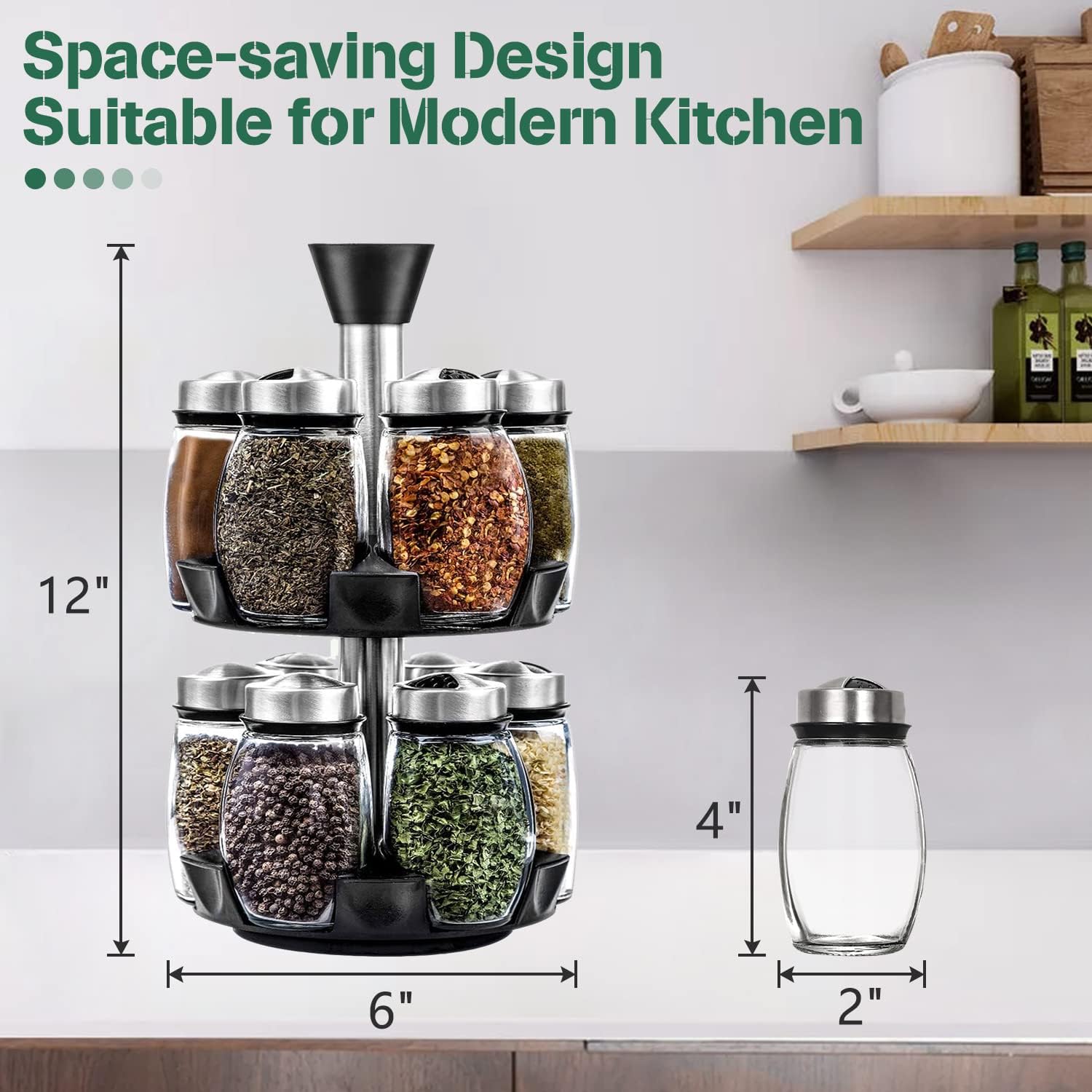 Rotating Spice Rack Organizer with 12 Jars for Cabinet - Revolving Seasoning, Herb and Spice Organizer, Spinning Spice Rack, Compact Seasoning Organizer for Kitchen Countertop